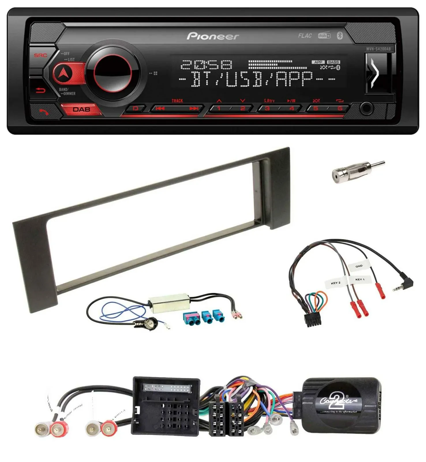 Pioneer Lenkrad USB DAB Bluetooth Autoradio für Audi A4 B6 00-04 Quadlock Doppel