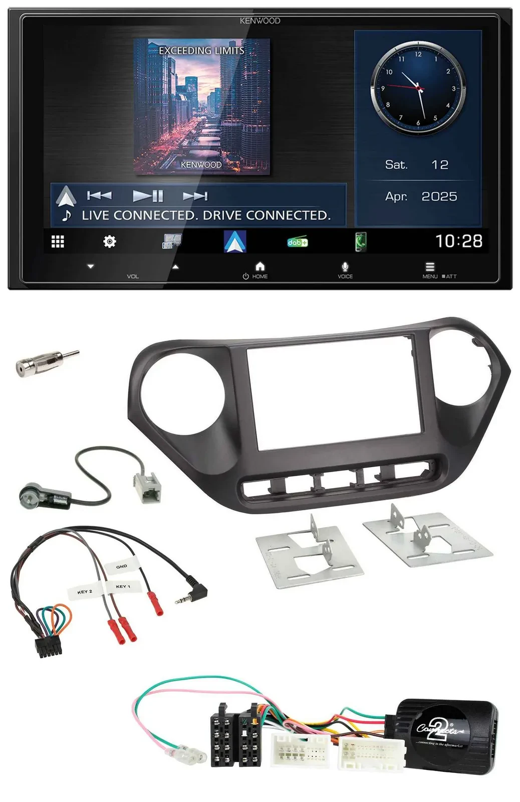 Kenwood Bluetooth 2DIN USB DAB Lenkrad Autoradio für Hyundai i10 ab 2014