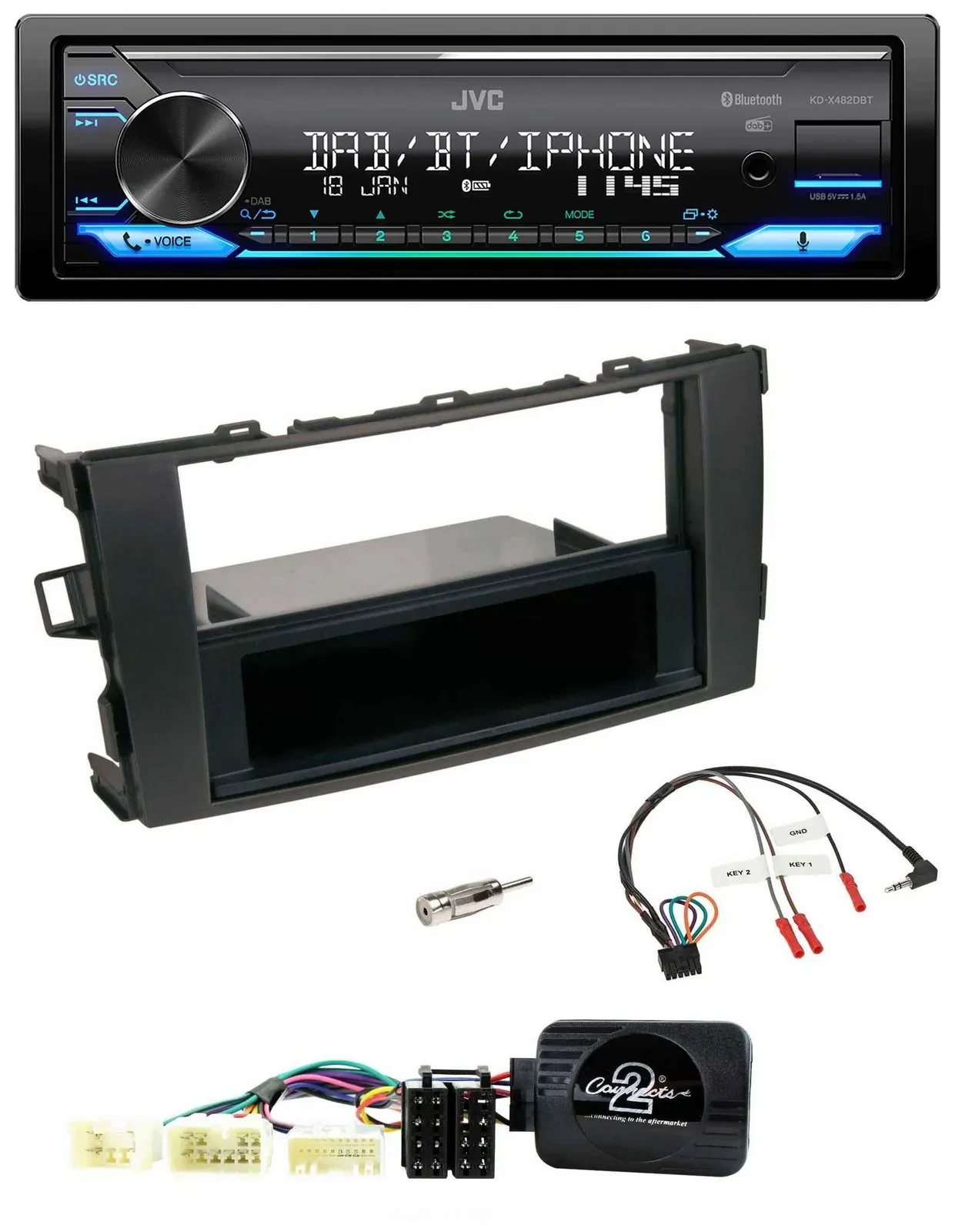 JVC Bluetooth DAB USB Lenkrad Autoradio für Toyota Auris 2007-2011 schwarz