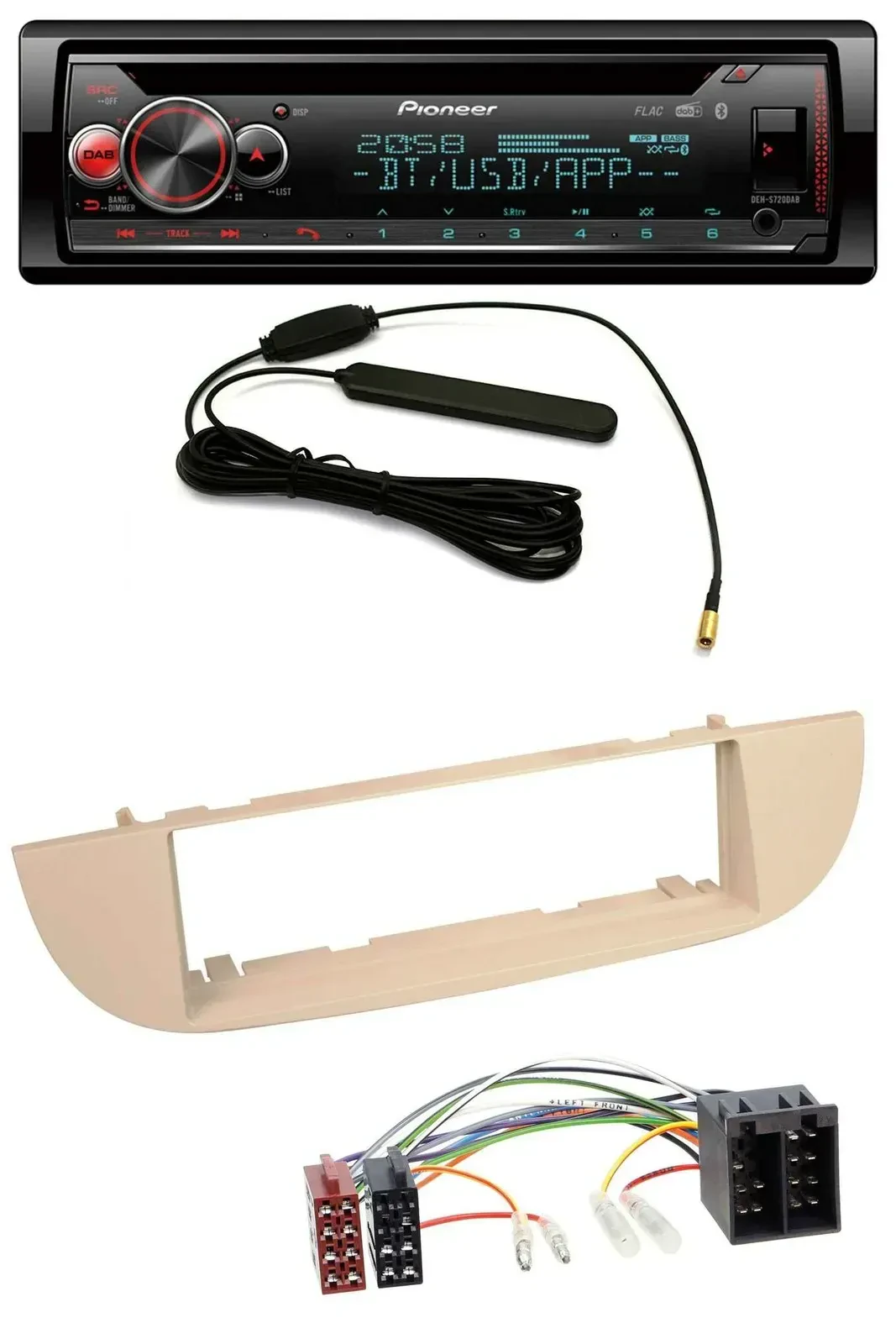 Автомагнитола для Fiat 500 (с 2007) Pioneer USB DAB MP3 Bluetooth CD перламутрово-серый/бежевый