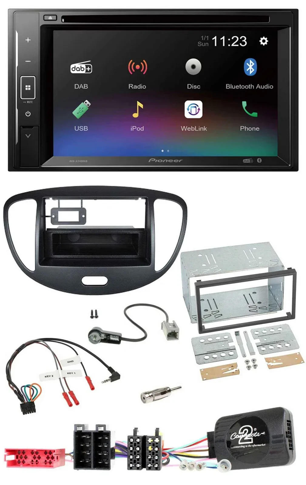 Pioneer Bluetooth Lenkrad USB 2DIN DAB DVD Autoradio für Hyundai i10 2009-2013 s