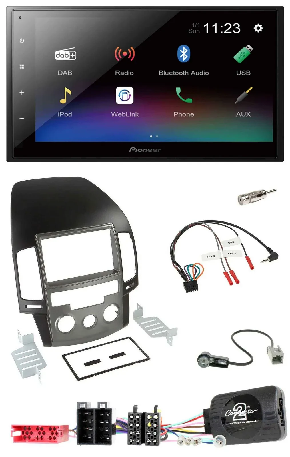 Pioneer USB Bluetooth DAB 2DIN Lenkrad Autoradio für Hyundai i30 ab 2009