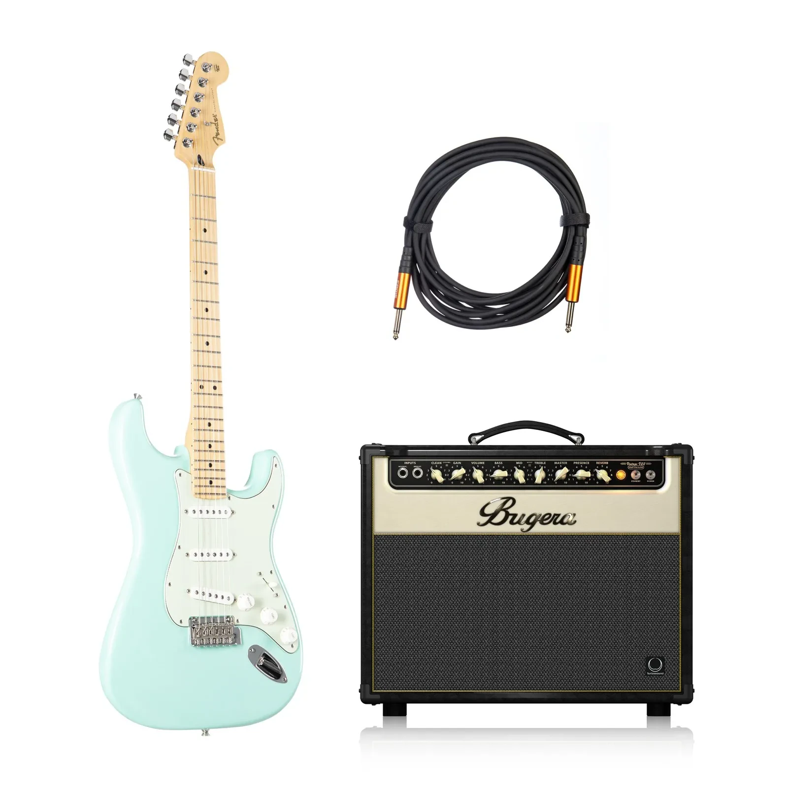 Fender Player Stratocaster, Surf Green E-Gitarren Set, Hochglanz, Ahornhals