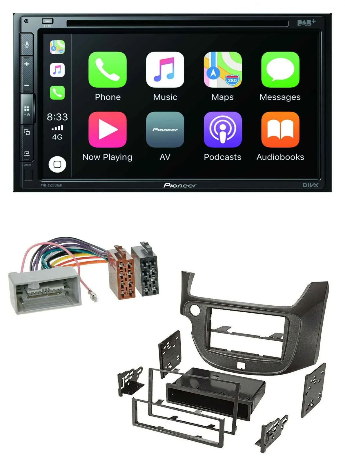 Автомагнитола для Honda Jazz Pioneer 2DIN, DVD, DAB, Bluetooth, USB, темно-серый