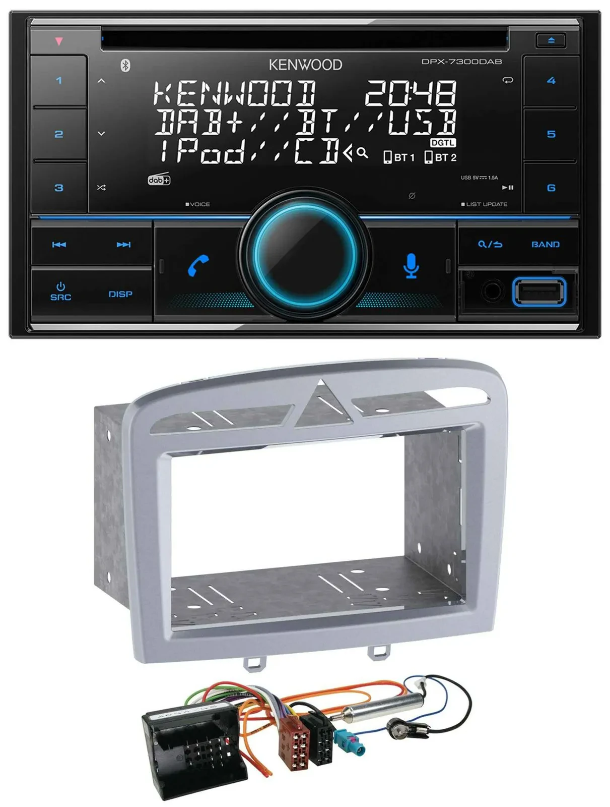 Автомагнитола Kenwood 2-DIN CD DAB USB MP3 Bluetooth для Peugeot 308 (2009–2013) тёплое серебро
