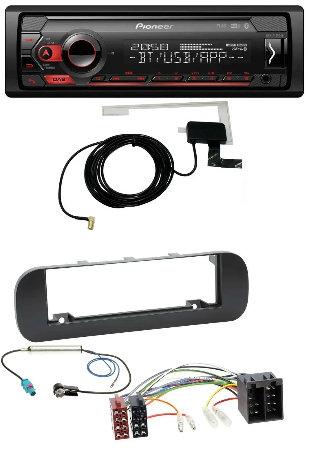 Автомагнитола Pioneer DAB, USB, MP3, Bluetooth для Fiat Panda (с 2012), черный