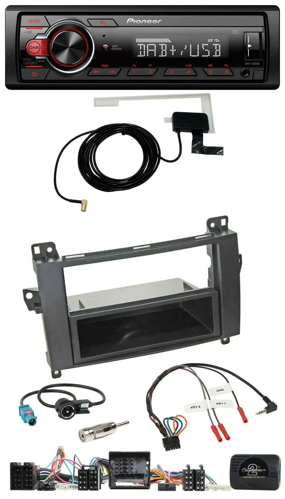 Автомагнитола для Mercedes A‑Class W169/B‑Class Pioneer 1DIN, MP3, DAB, USB, управление с руля