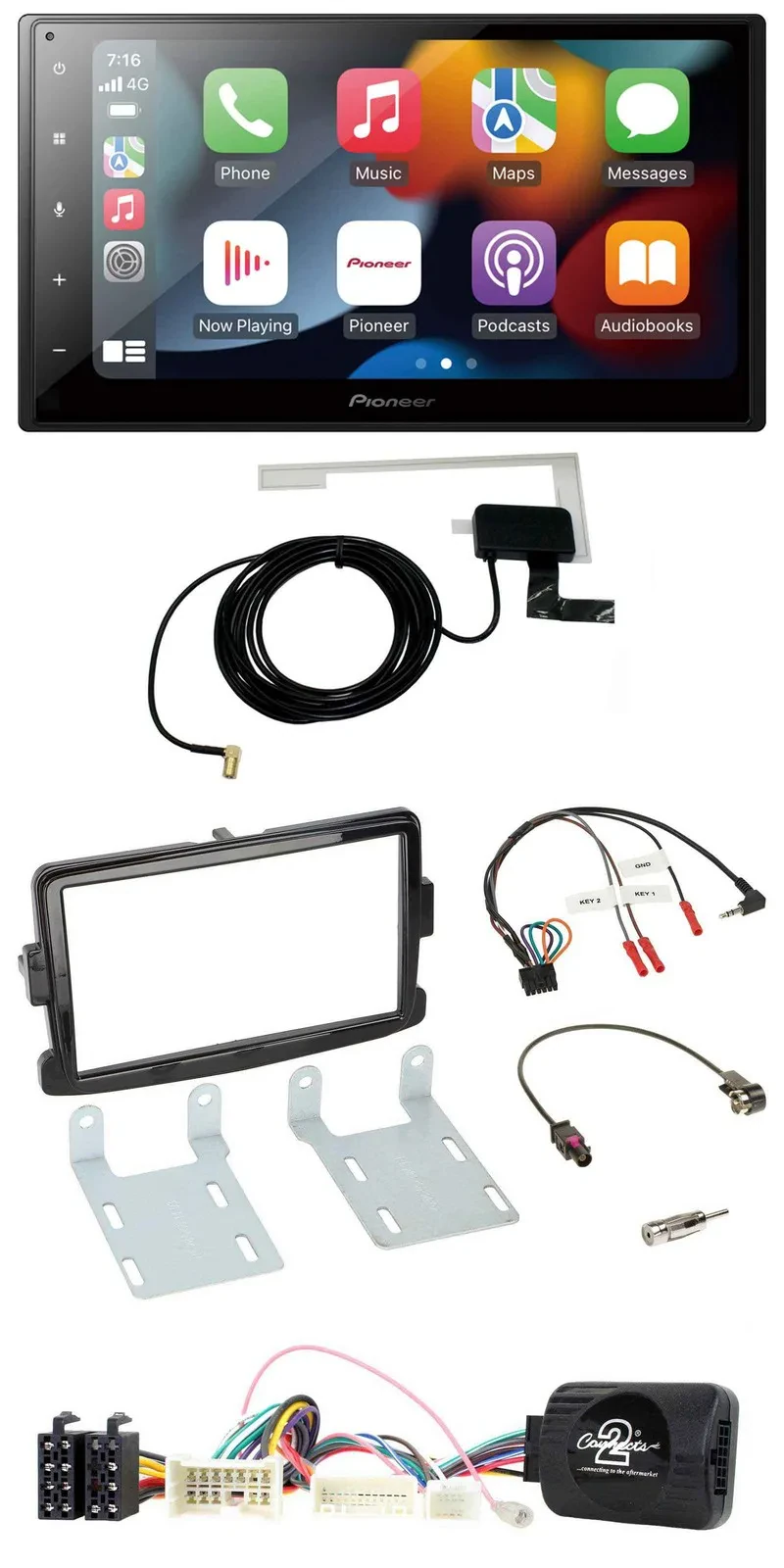 Pioneer Lenkrad USB Bluetooth DAB 2DIN Autoradio für Dacia Sandero ab 13 piano-s