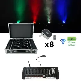 Rockville MINI RF1 V2 CHARGE PACKAGE 8 Battery DJ PAR Lights+Case+DMX Controller