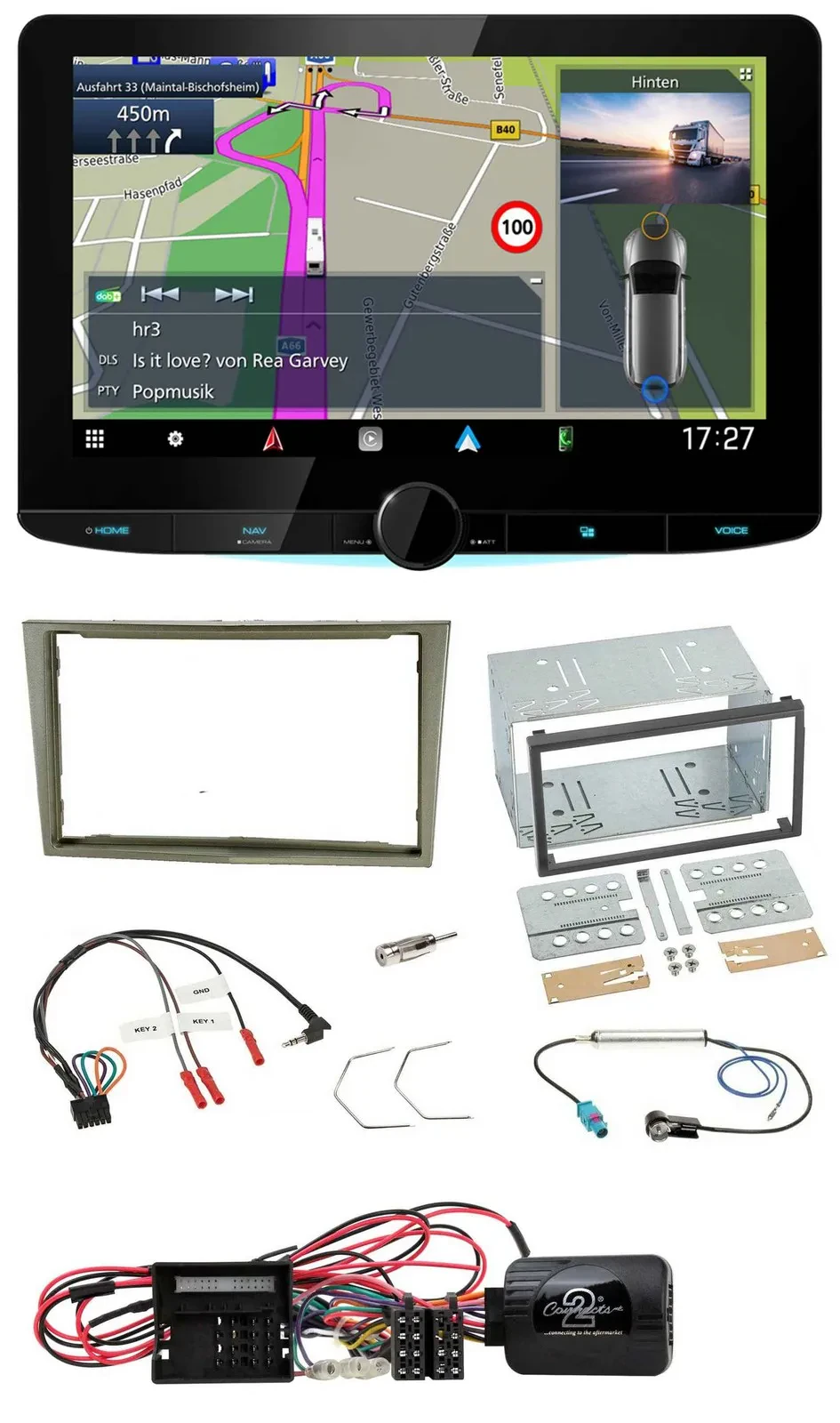 Kenwood Bluetooth DAB TMC 2DIN Lenkrad USB Navigation für Opel Corsa D satin-sto