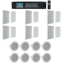 6-Zone Amplifier+12) White Wall+8) JBL Ceiling Speakers For Restaurant/Bar/Cafe