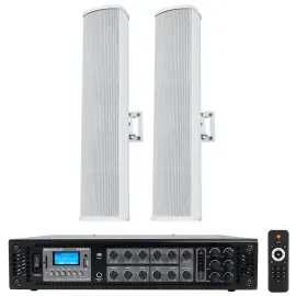 Rockville RCS180-6 70v Commercial Amplifier Amp + (2) White Line Array Speakers