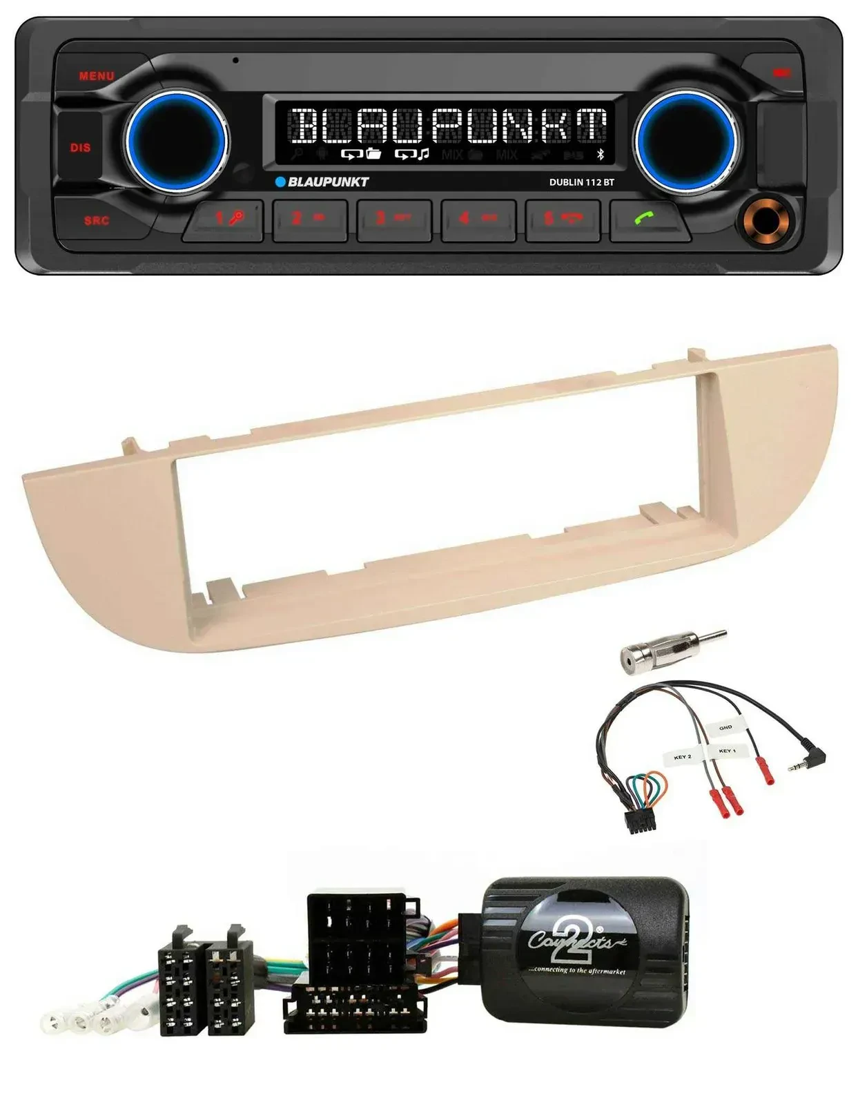 Blaupunkt MP3 Bluetooth USB Lenkrad Autoradio für Fiat 500 ab 2007 perlgrau beig