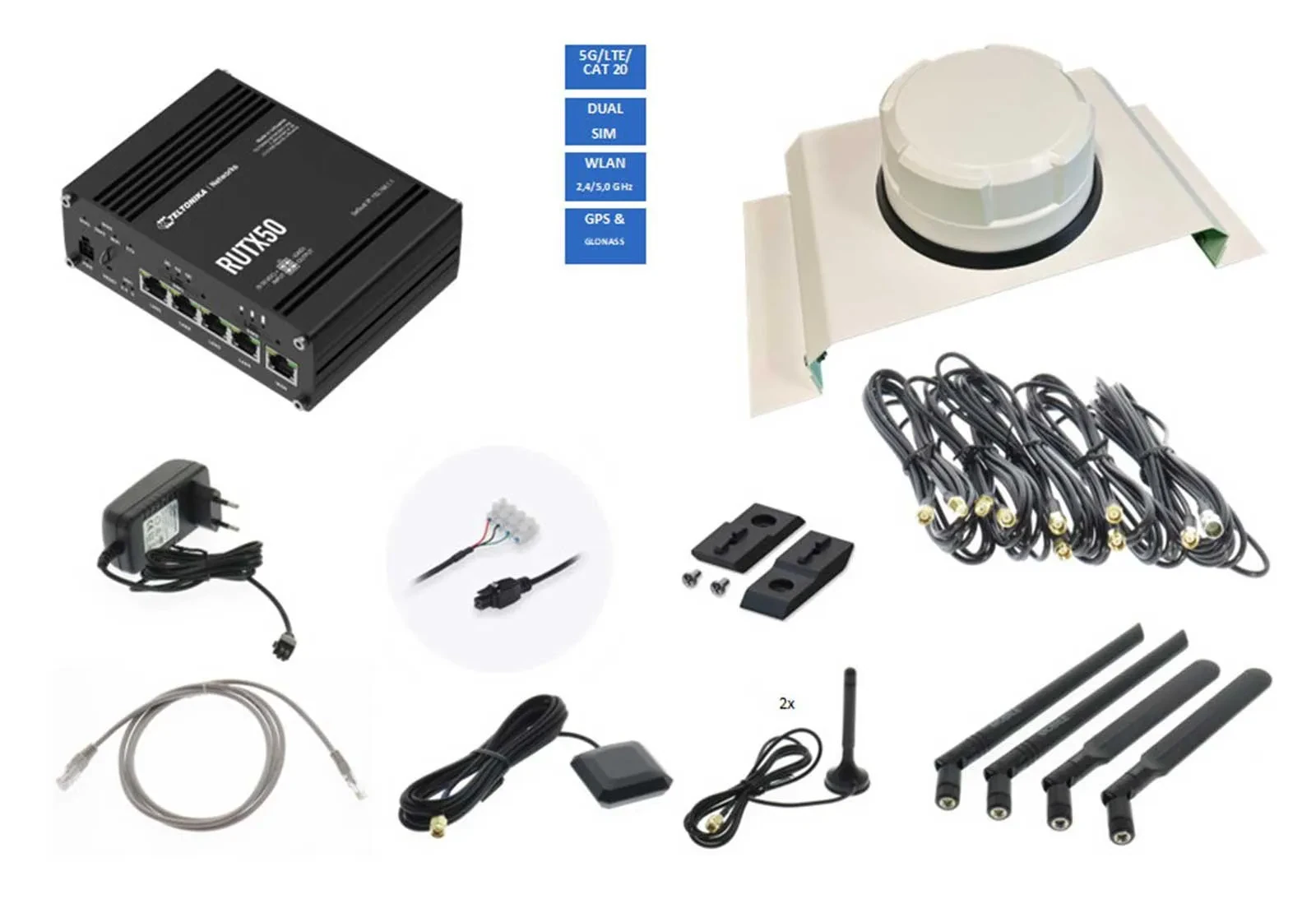 Teltonika 5G WLAN Router RUTX50B ANT530 weiß Träger 15907 TEL-RUTX50B-530-7