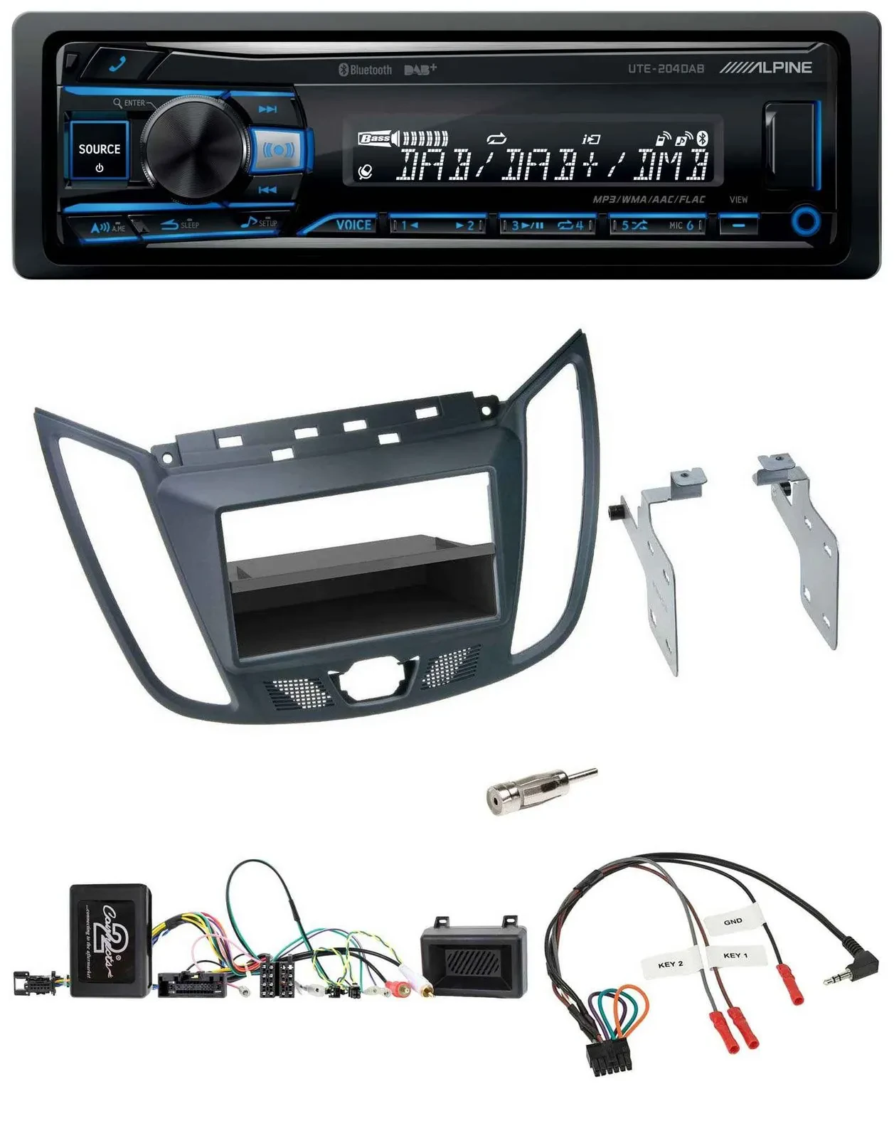Alpine USB Bluetooth DAB Lenkrad Autoradio für Ford C-Max Kuga dunkelgrau