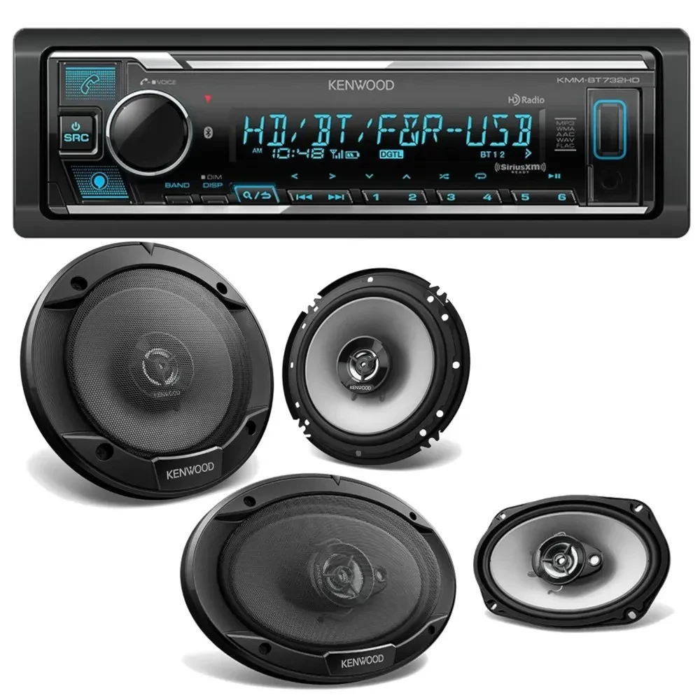 Автомагнитола Kenwood KMM-BT732HD Bluetooth (набор) 6.5" + 6x9" коаксиальные динамики