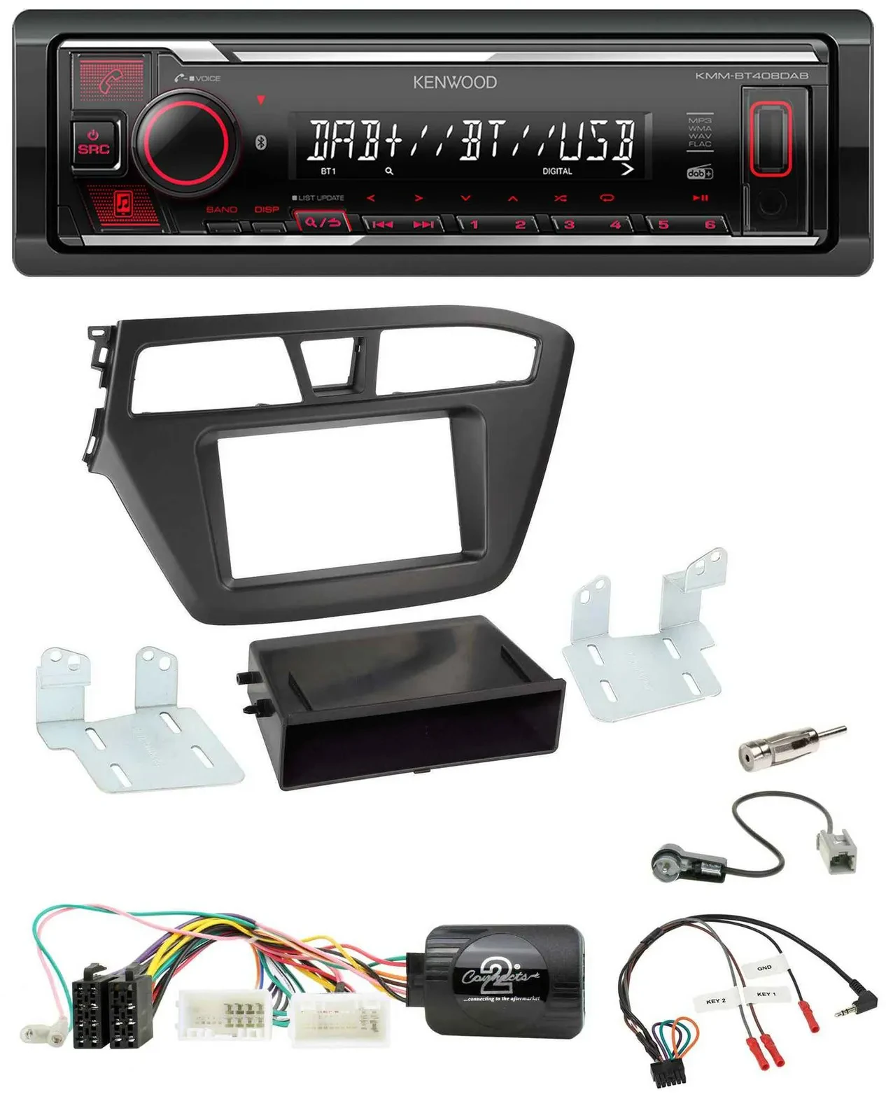 Kenwood Lenkrad Bluetooth USB DAB Autoradio für Hyundai i20 (ab 2015)