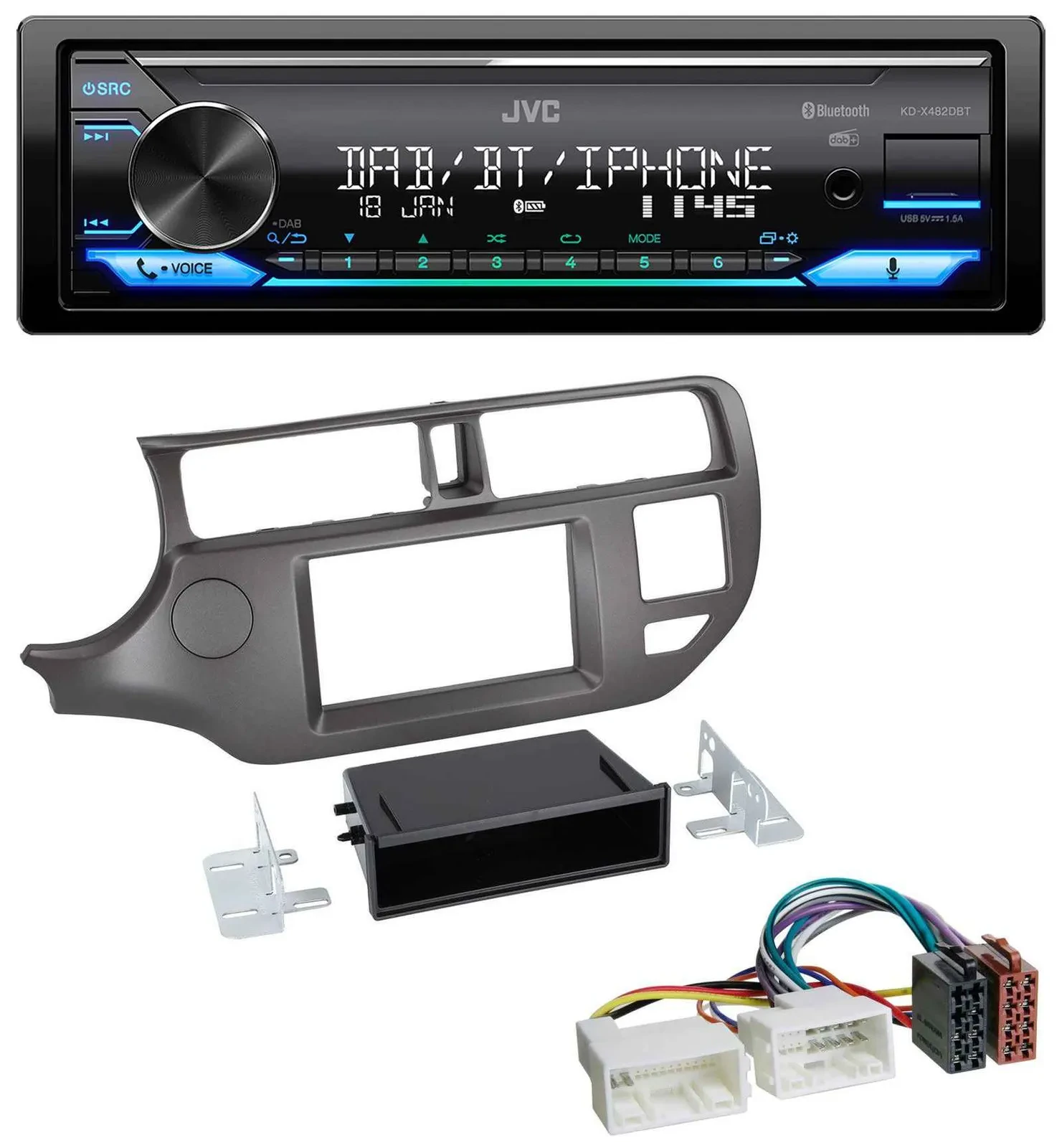 JVC Bluetooth DAB USB MP3 Autoradio für Kia Rio UB 2011-2014 anthrazit