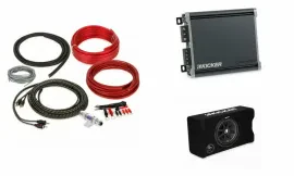 Kicker 48CDF104 Down Firing Enclosure 10" Subwoofer w/ Mono Amplifier & Amp Kit