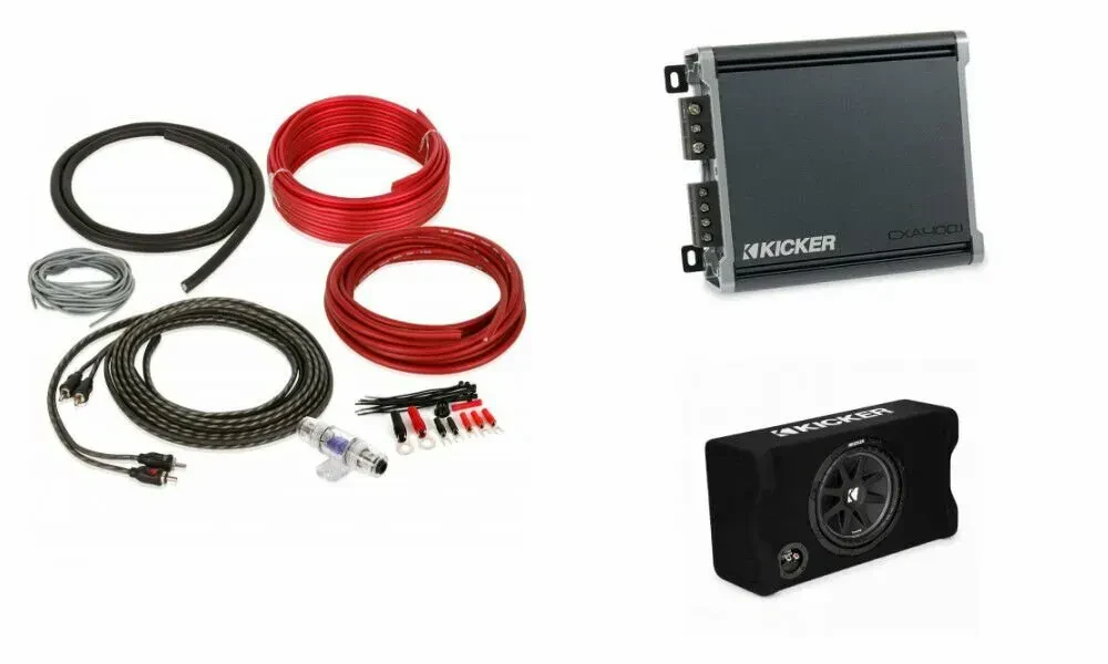 Сабвуфер пассивный Kicker 48CDF104 10" в корпусе down-firing с моноусилителем 46CXA4001 и установочным комплектом BAK82