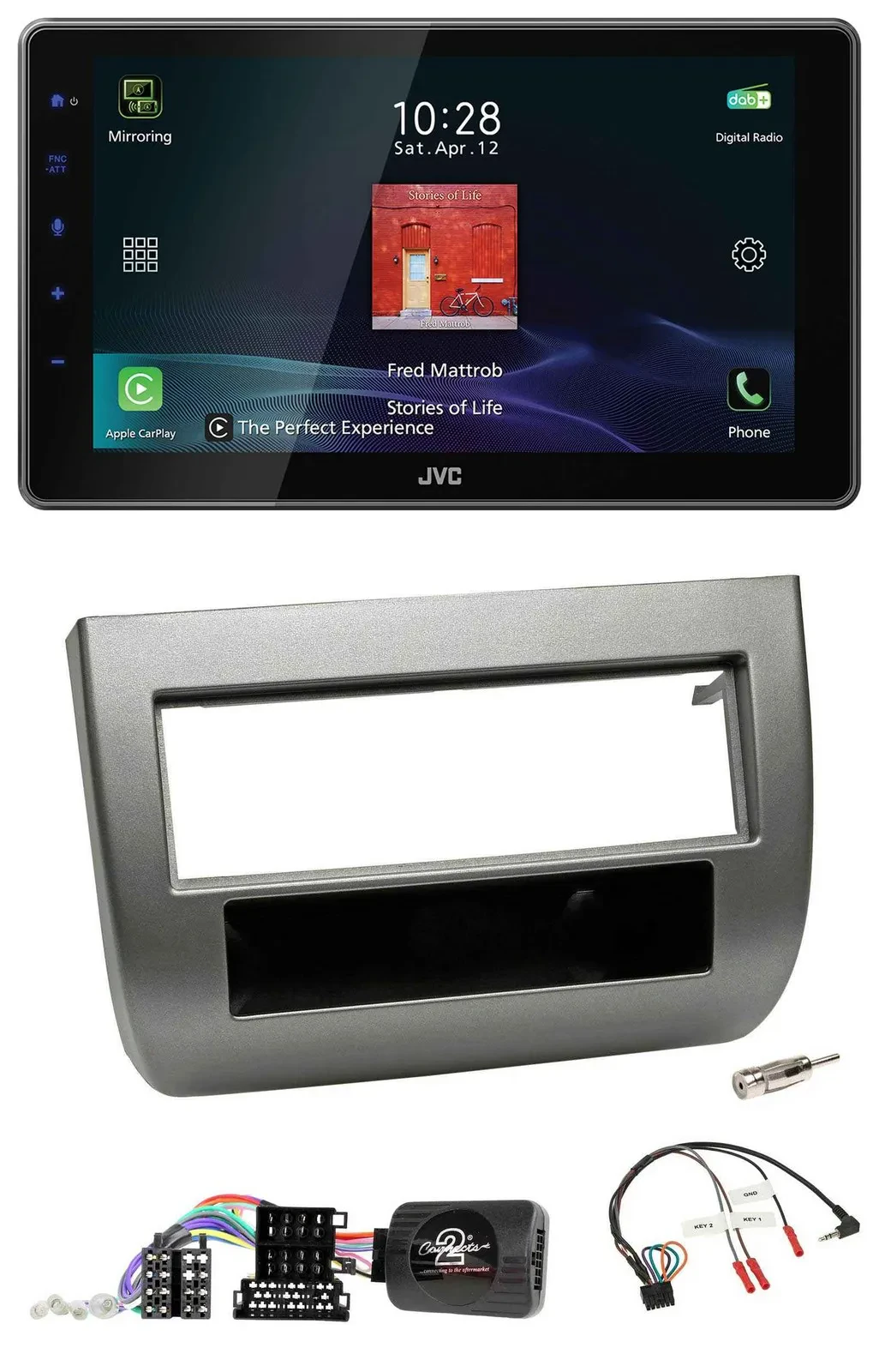 Автомагнитола JVC DAB Bluetooth USB для Lancia Y (2005–2011), темно-серебристый металлик