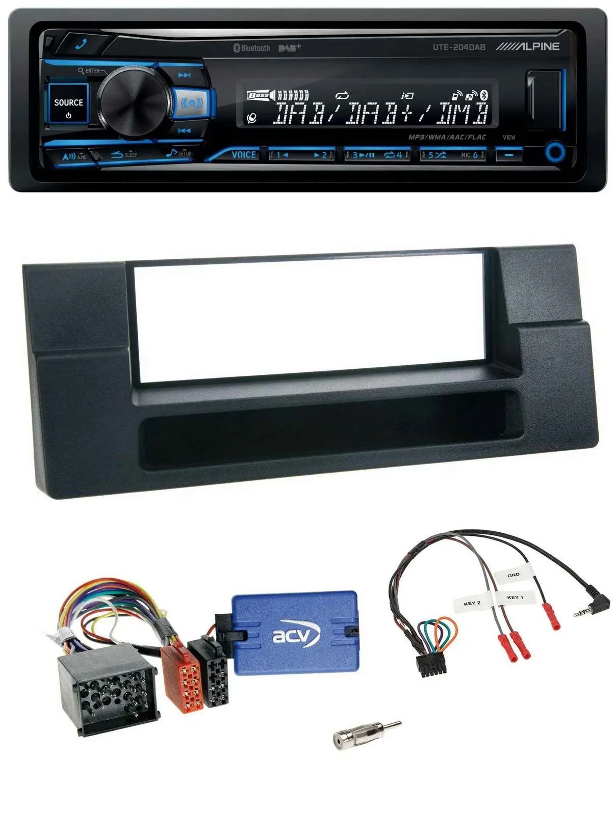 Alpine USB Bluetooth DAB Lenkrad Autoradio für BMW 5er Ablage Rundpin