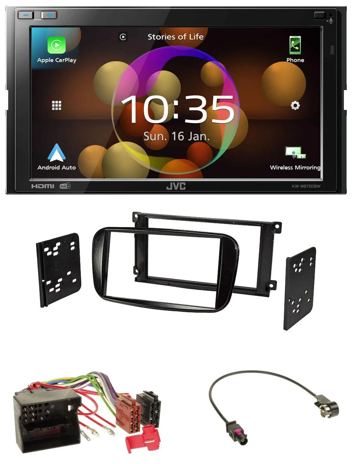 JVC DAB MP3 2DIN Bluetooth USB Autoradio für Ford Mondeo S-Max 2007-2014 glänzen