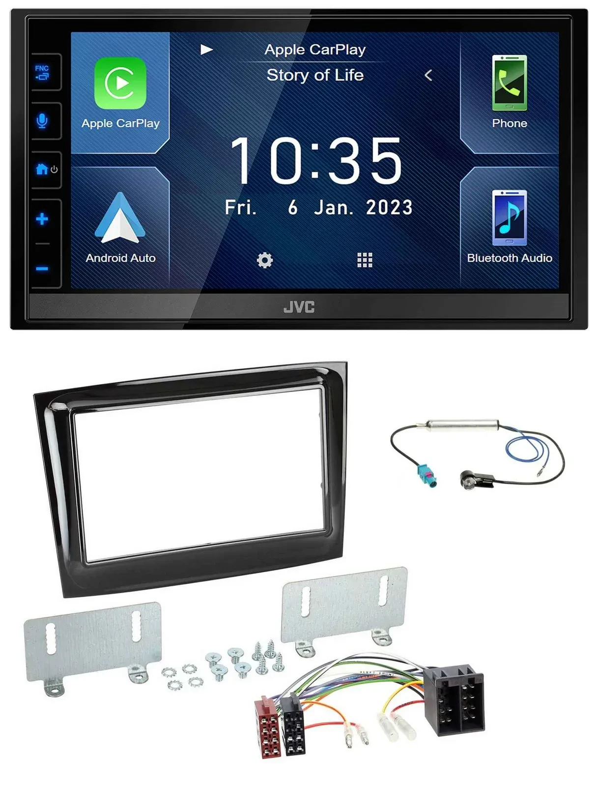JVC DAB Bluetooth MP3 USB 2DIN Autoradio für Fiat Doblo ab 15 piano schwarz