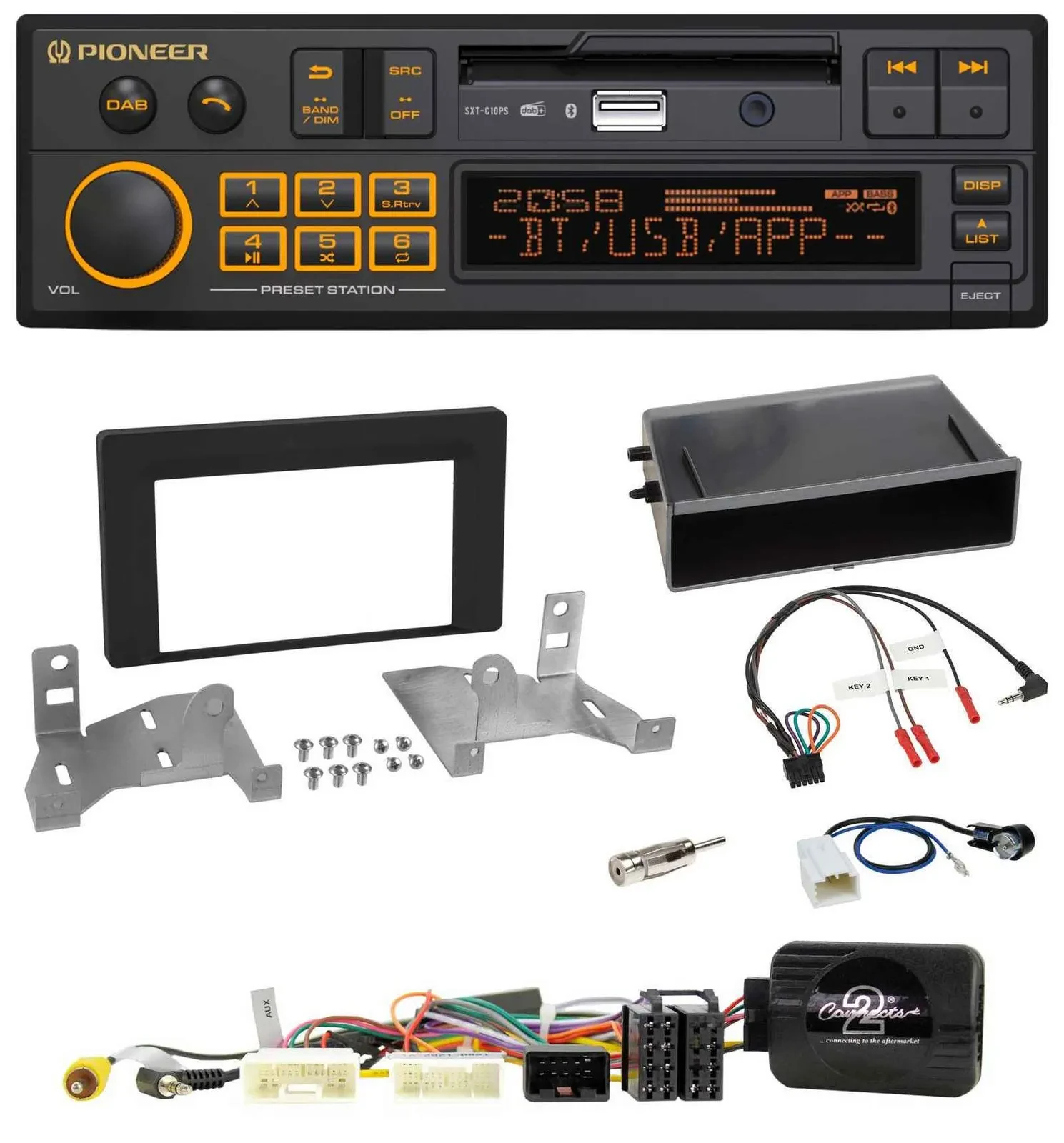 Автомагнитола Pioneer DAB, USB, Bluetooth, поддержка кнопок на руле, для Toyota Aygo AB7 (с 2022), черный