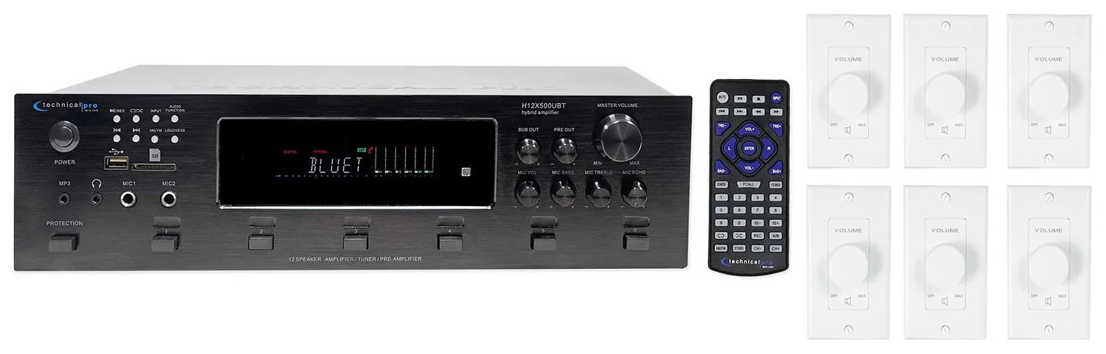 Technical Pro H12X500UBT 6-Zone Home Theater Bluetooth Receiver+6) Wall Controls