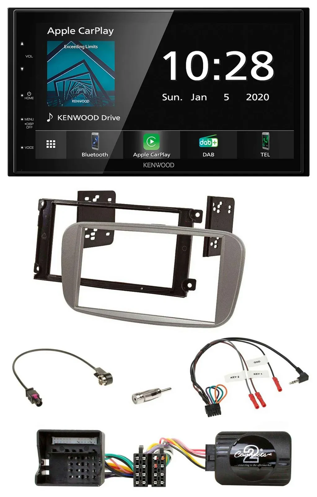 Автомагнитола Kenwood 2-DIN, Bluetooth, DAB, USB, серебристая, для Ford Focus/Galaxy/C-Max