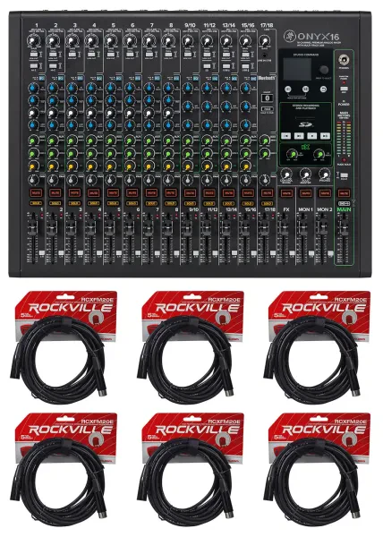 Mackie ONYX16 16-Channel Mixer w/ Multi-Track USB/3-Band EQ+Bluetooth+XLR Cables