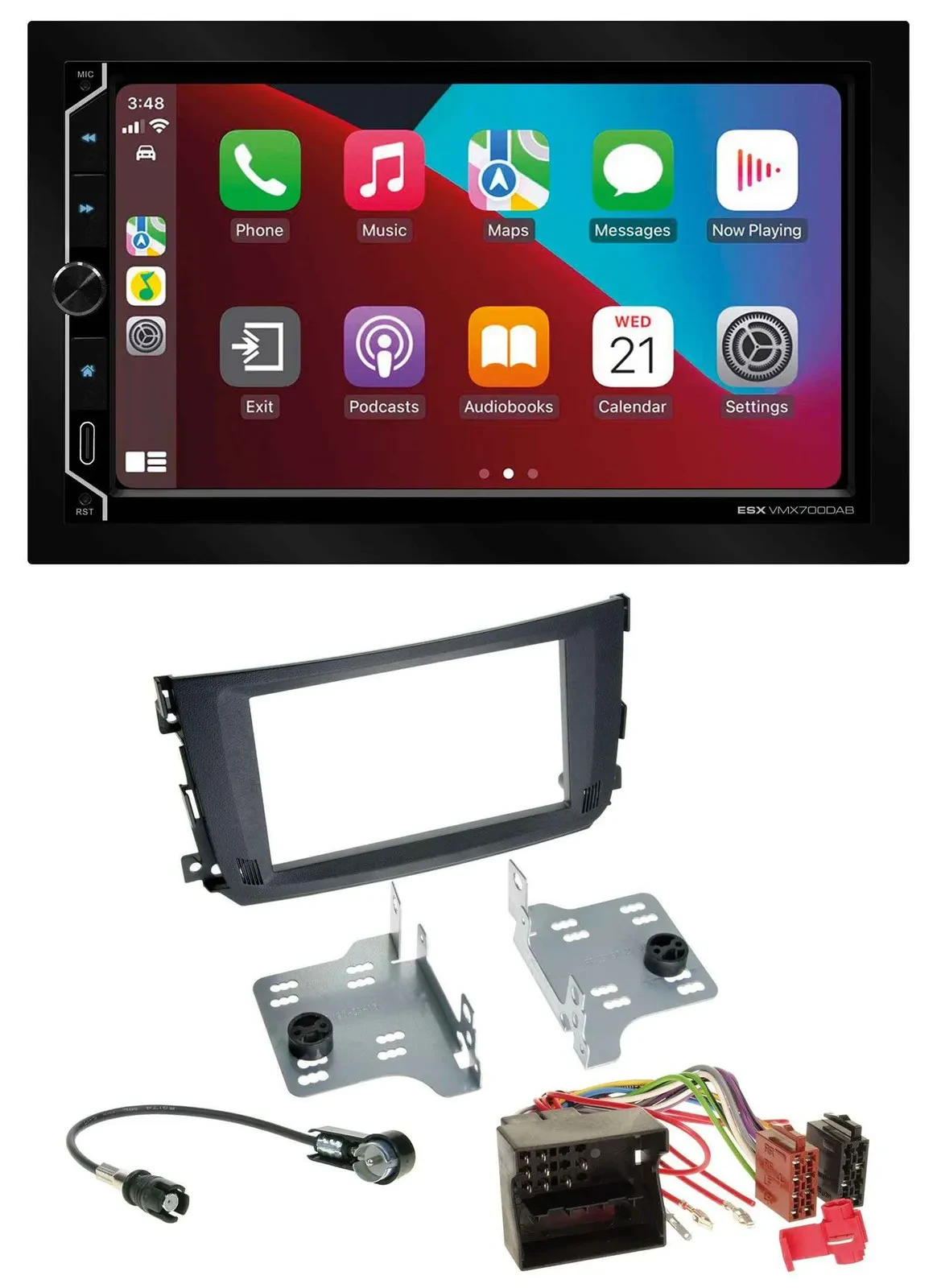 ESX 2DIN DAB USB MP3 Bluetooth Autoradio für Smart ForTwo 2010-14 Quadlock