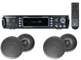 4) Black Ceiling Speaker System+Bluetooth Amp/Receiver 4 Restaurant/Office