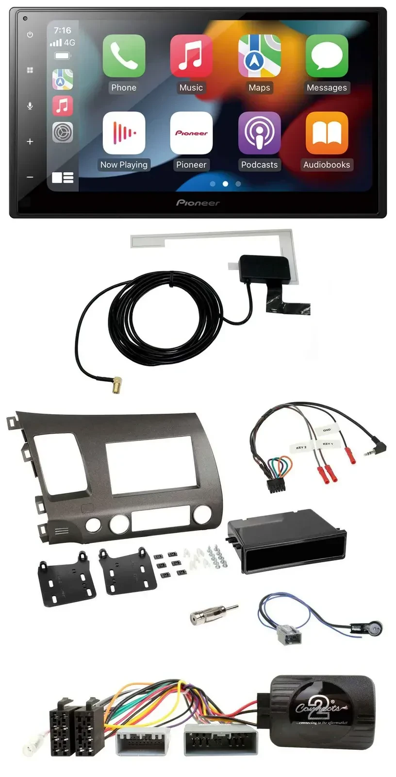 Автомагнитола для Honda Civic 2006–2010 Hybrid Pioneer 2DIN, USB, Bluetooth, DAB