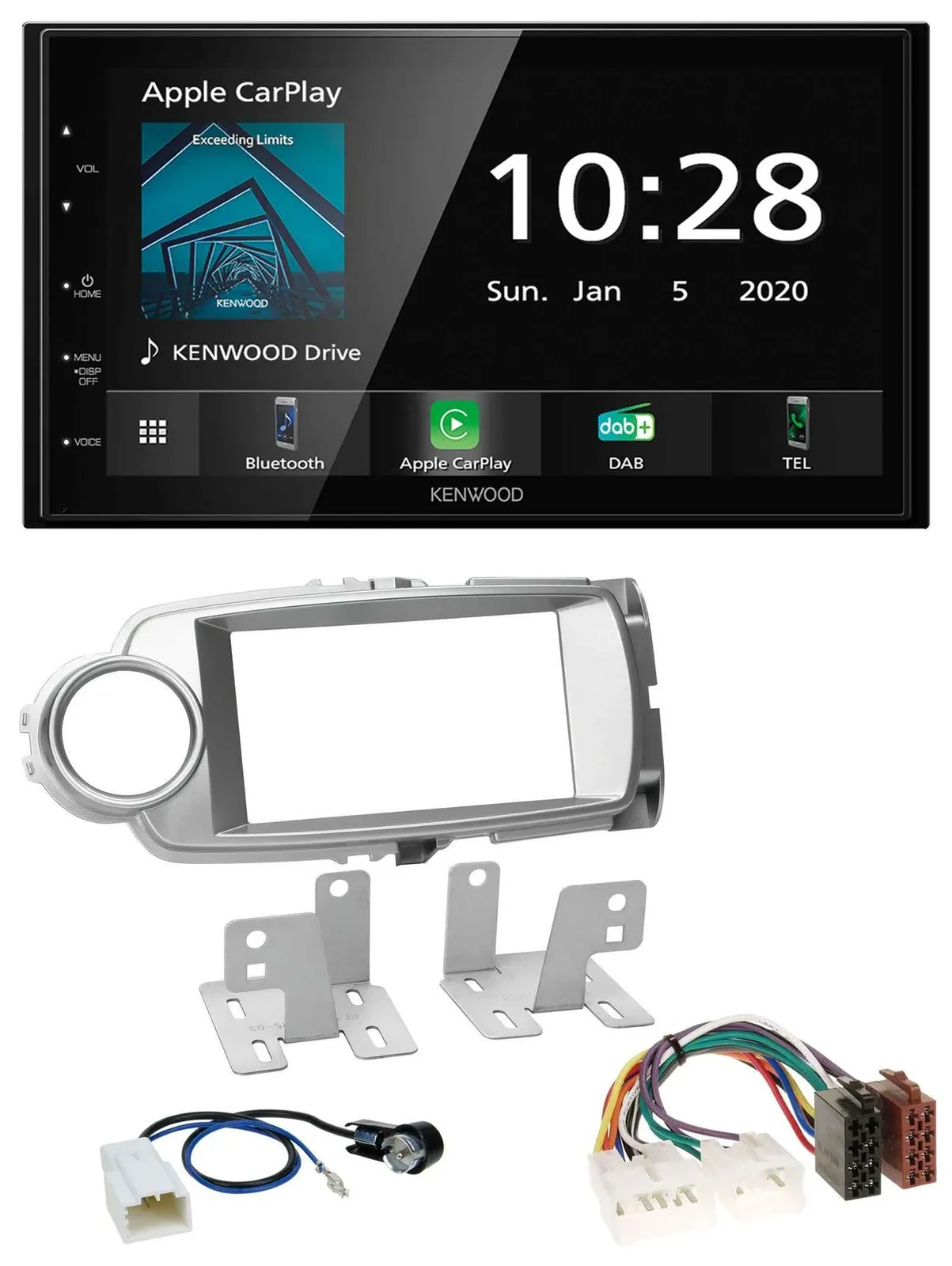 Kenwood Bluetooth MP3 DAB USB 2DIN Autoradio für Toyota Yaris 2011-2014 silber