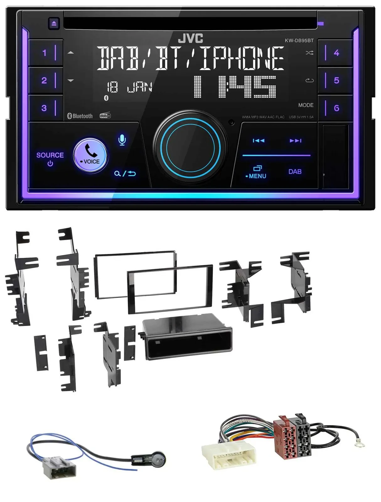 JVC MP3 USB 2DIN DAB Bluetooth CD Autoradio für Nissan Micra 13-17 schwarz glänz