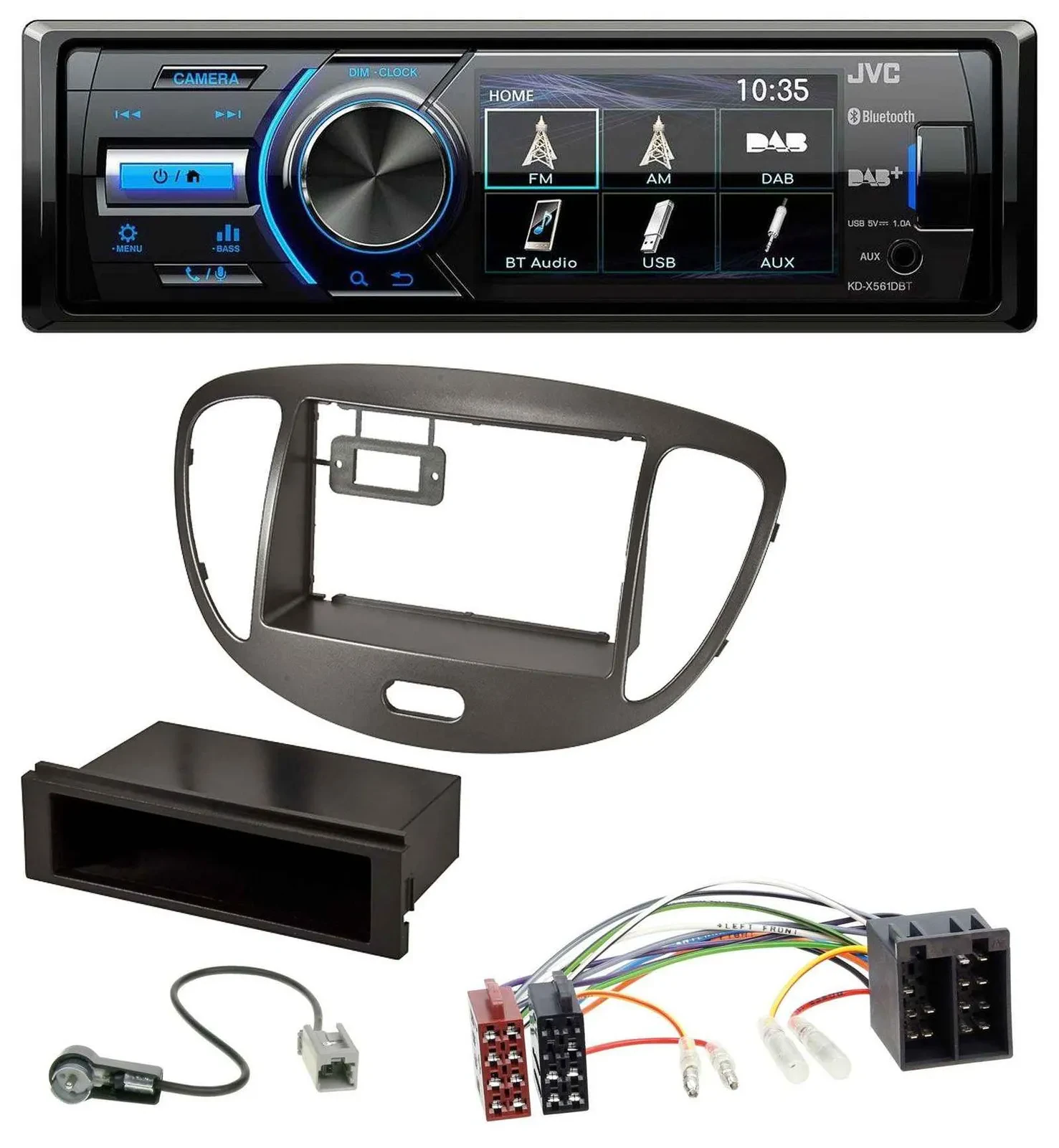 Автомагнитола JVC Bluetooth MP3 USB DAB для Hyundai i10 2008–2013 темно-серебристая