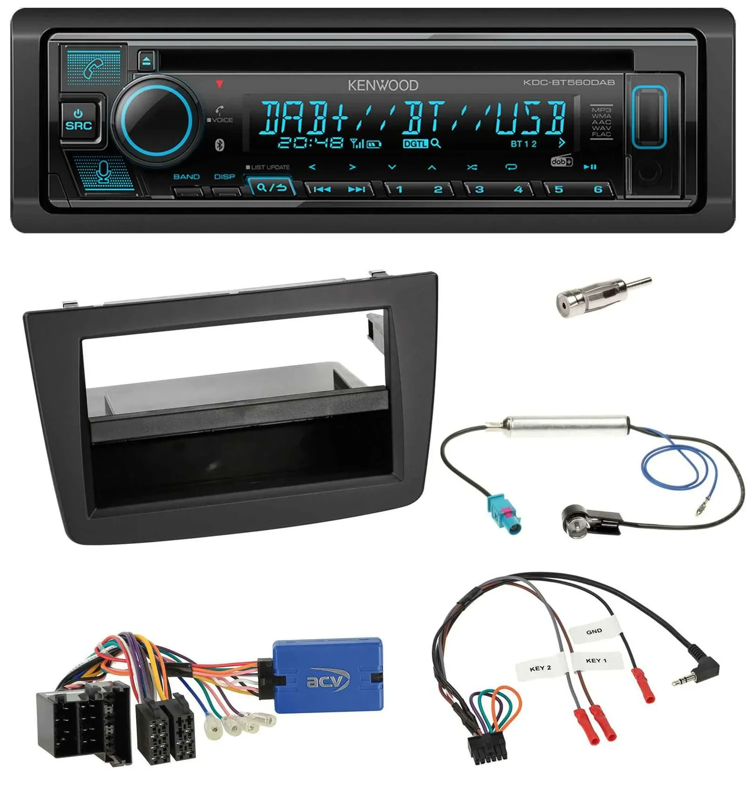 Kenwood Bluetooth DAB CD Lenkrad USB Autoradio für Alfa Romeo Mito 13-18 955 ISO
