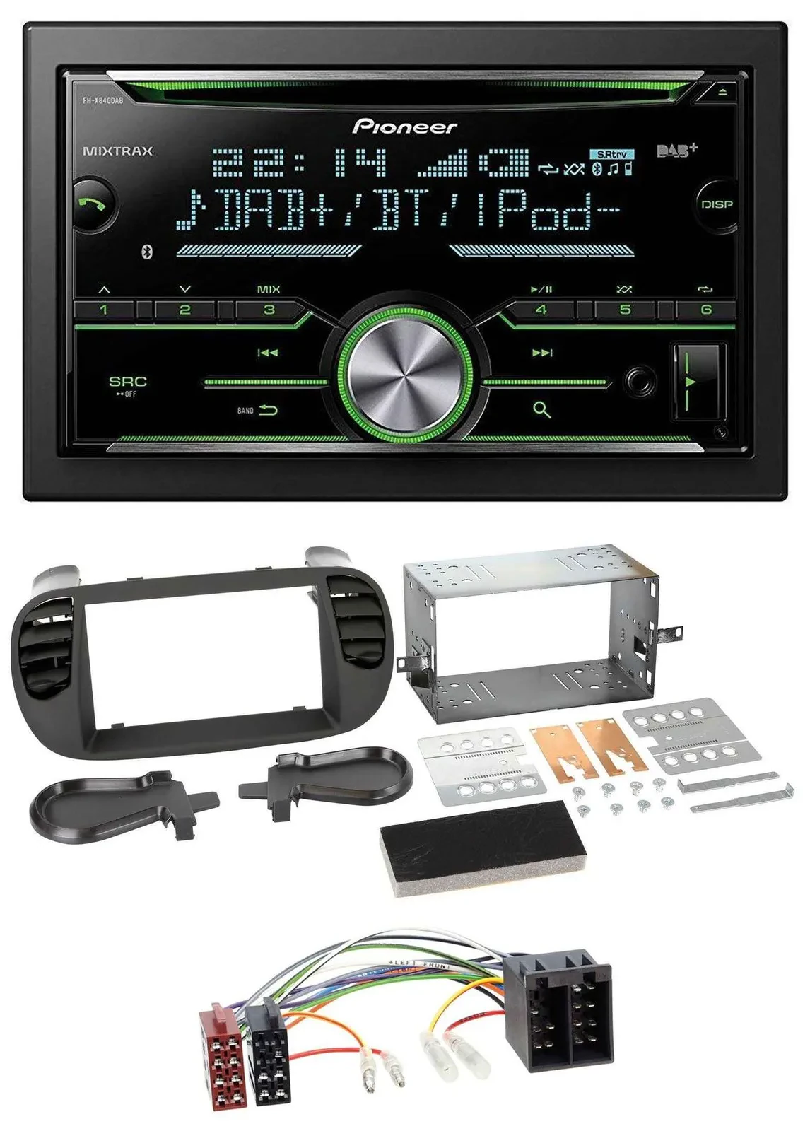 Pioneer Bluetooth MP3 DAB 2DIN USB CD Autoradio für Fiat 500 bis 2012 schwarz so