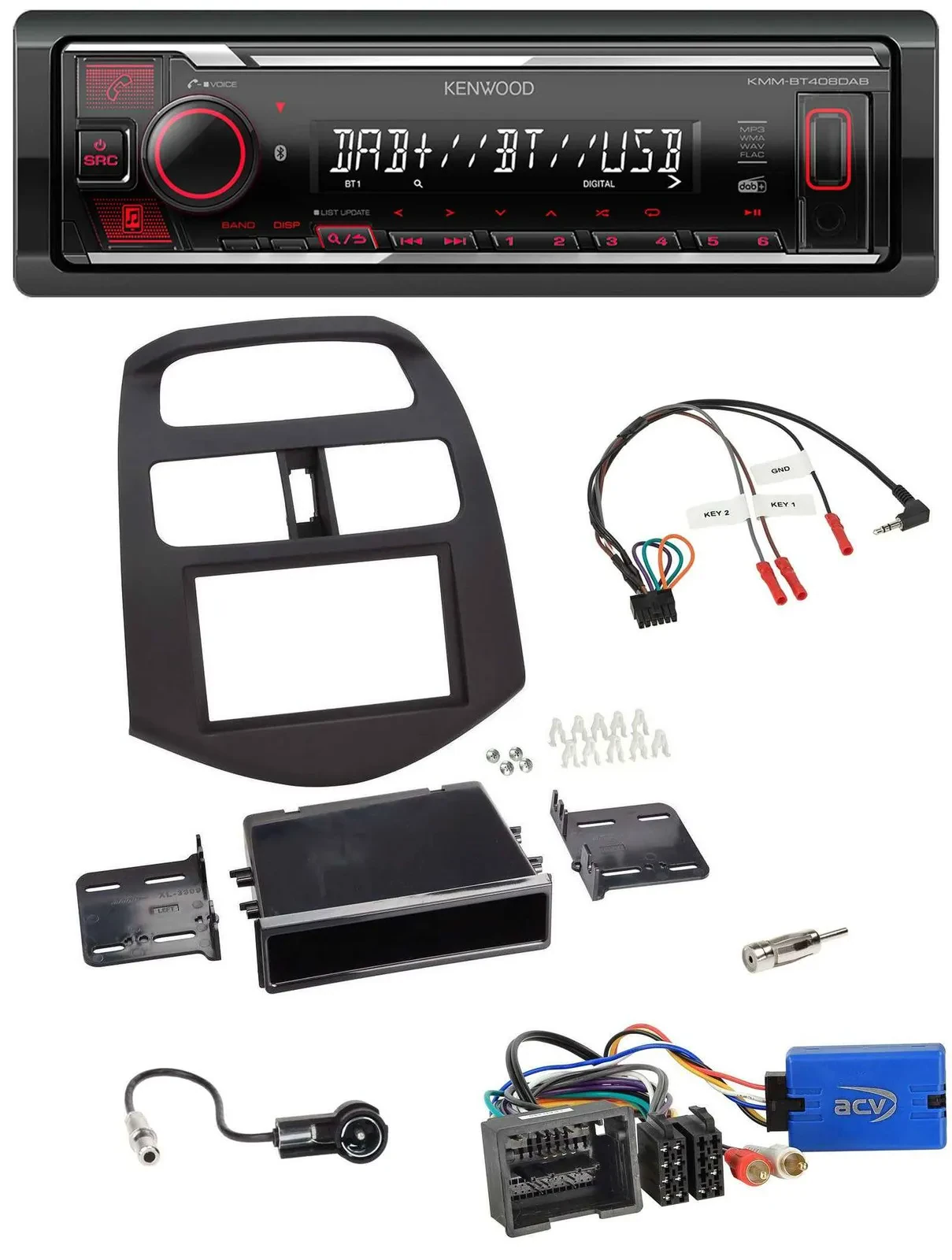 Kenwood Lenkrad Bluetooth USB DAB Autoradio für Chevrolet Spark 2013-2015