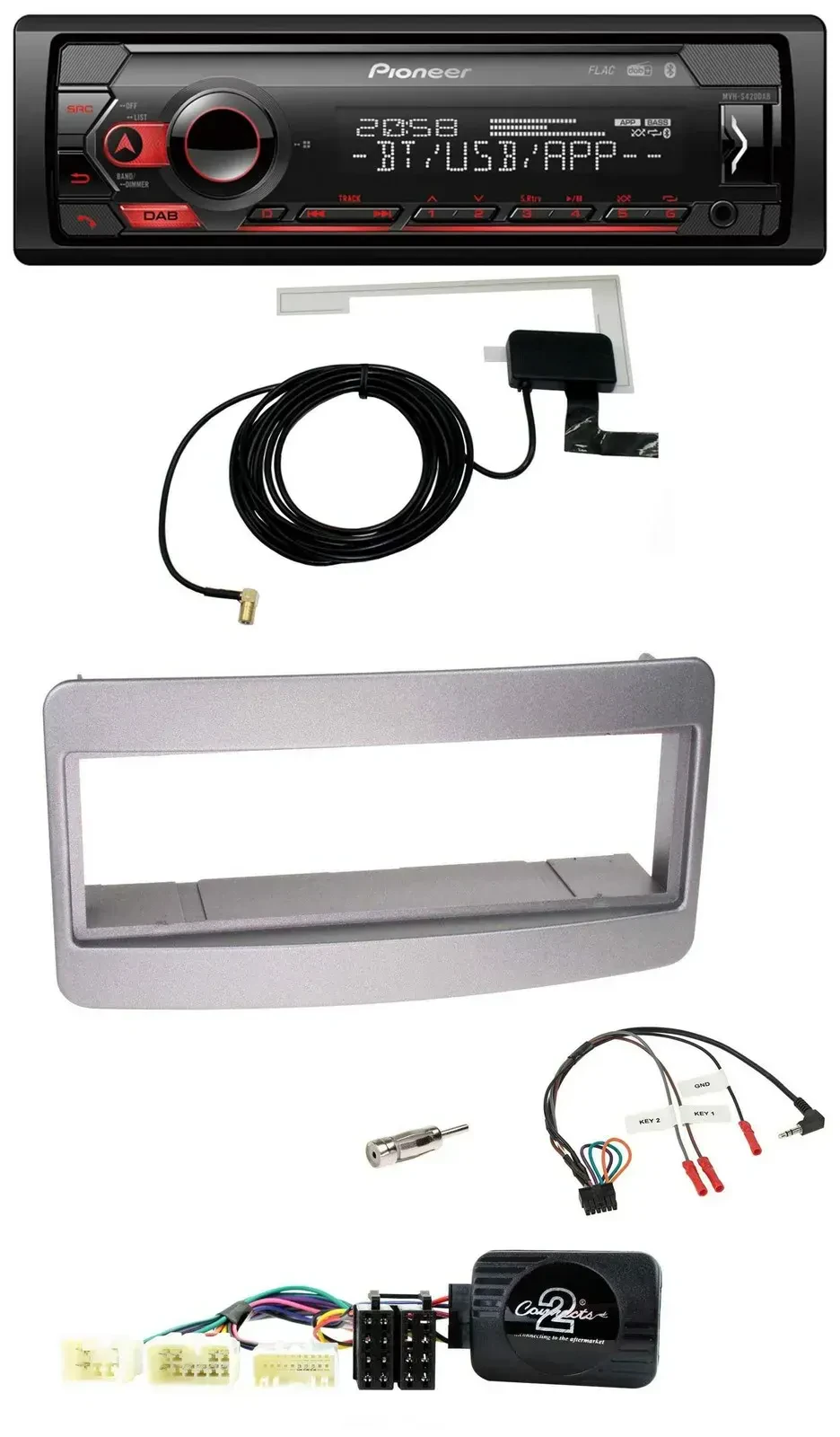 Автомагнитола для Toyota RAV4 2001–2006 Pioneer DAB, USB, Bluetooth, темно-серебристый