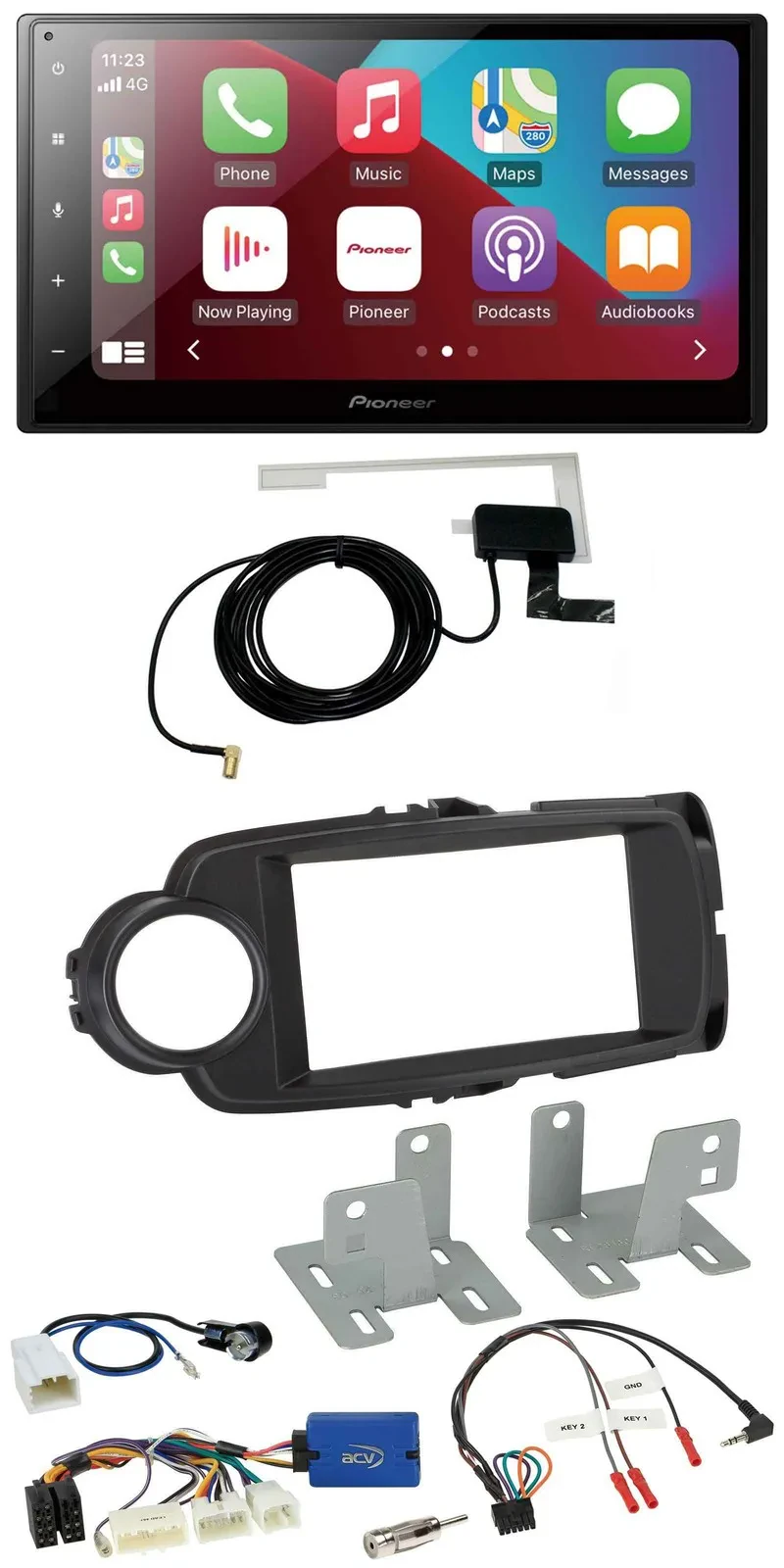 Автомагнитола Pioneer 2DIN USB Bluetooth DAB для Toyota Yaris (с 2014) черный, совместима с кнопками на руле