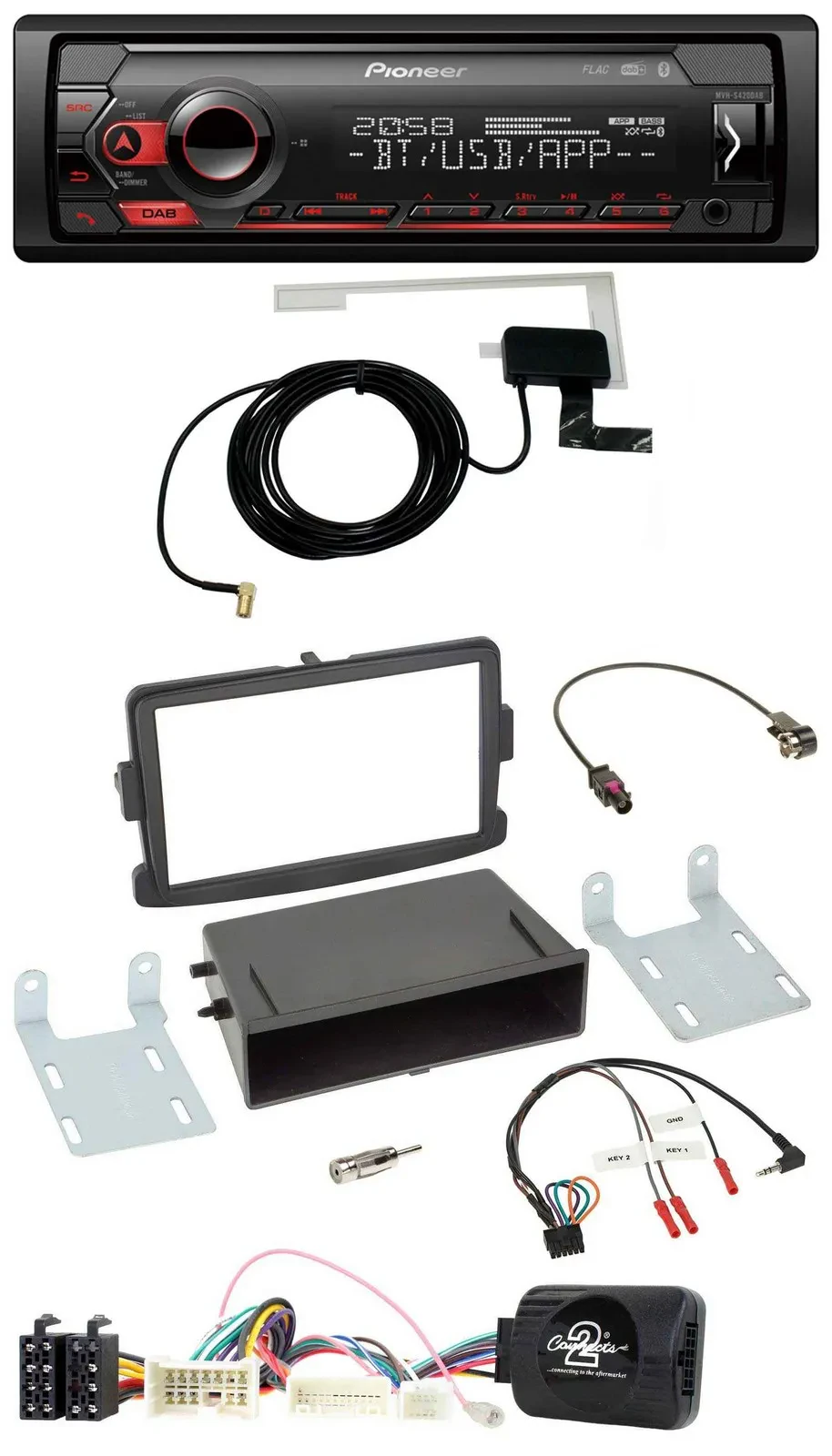 Автомагнитола Pioneer DAB, USB, Bluetooth, поддержка кнопок на руле, для Dacia Logan/Sandero (с 2012), черный