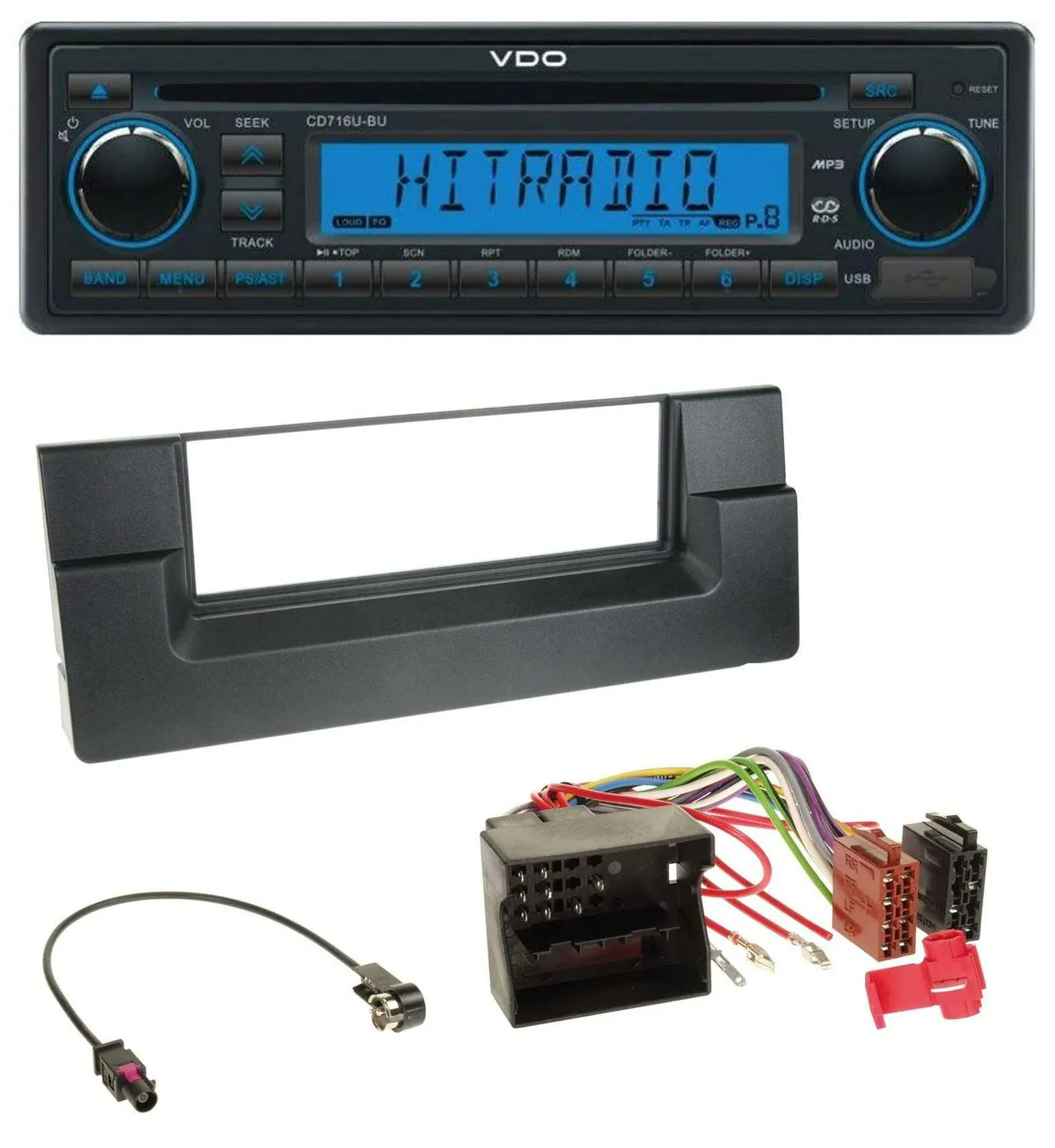 VDO AUX MP3 1DIN CD USB Autoradio für BMW 5er (E39) X5 (E53) Quadlock