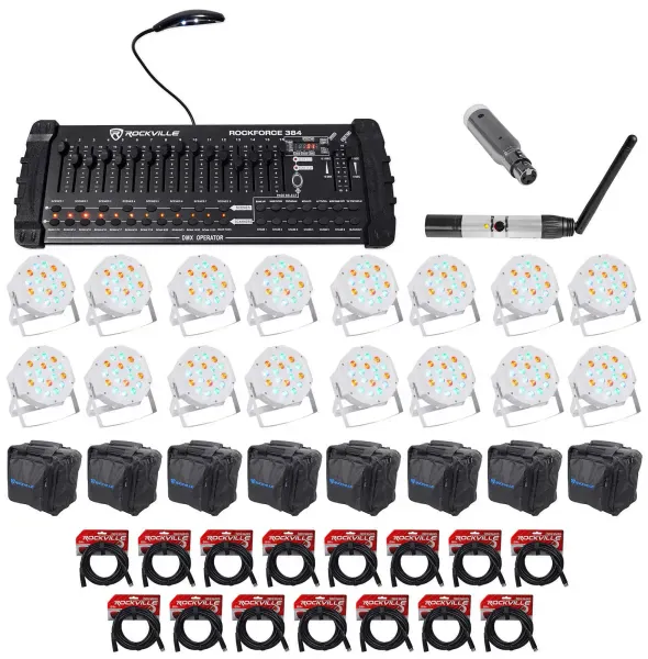 Rockville 384-Channel DMX Controller+Lighting Transmitter+Receiver+16 Par Lights