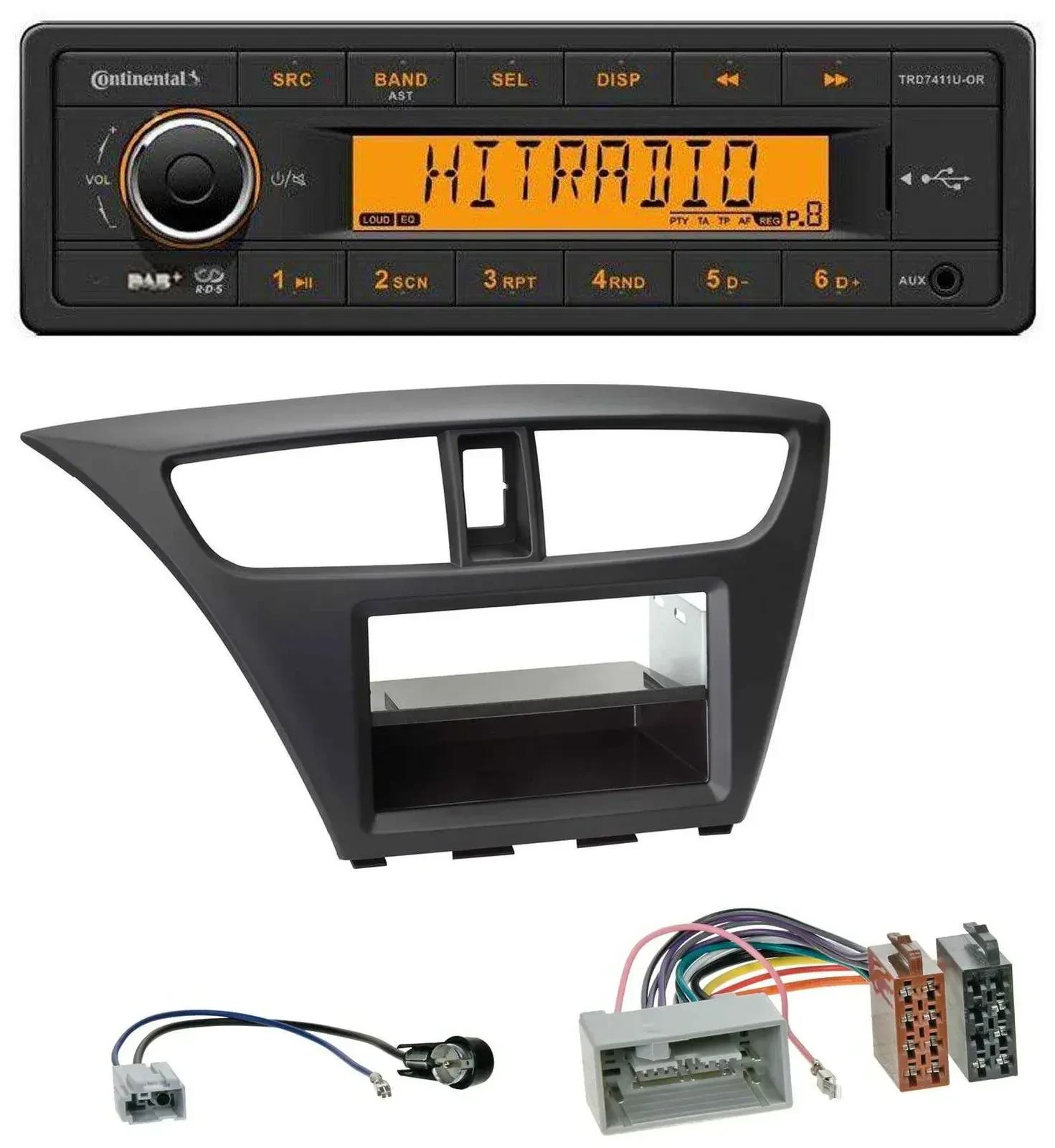 Автомагнитола Continental 1 DIN DAB MP3 AUX USB для Honda Civic (с 2012)