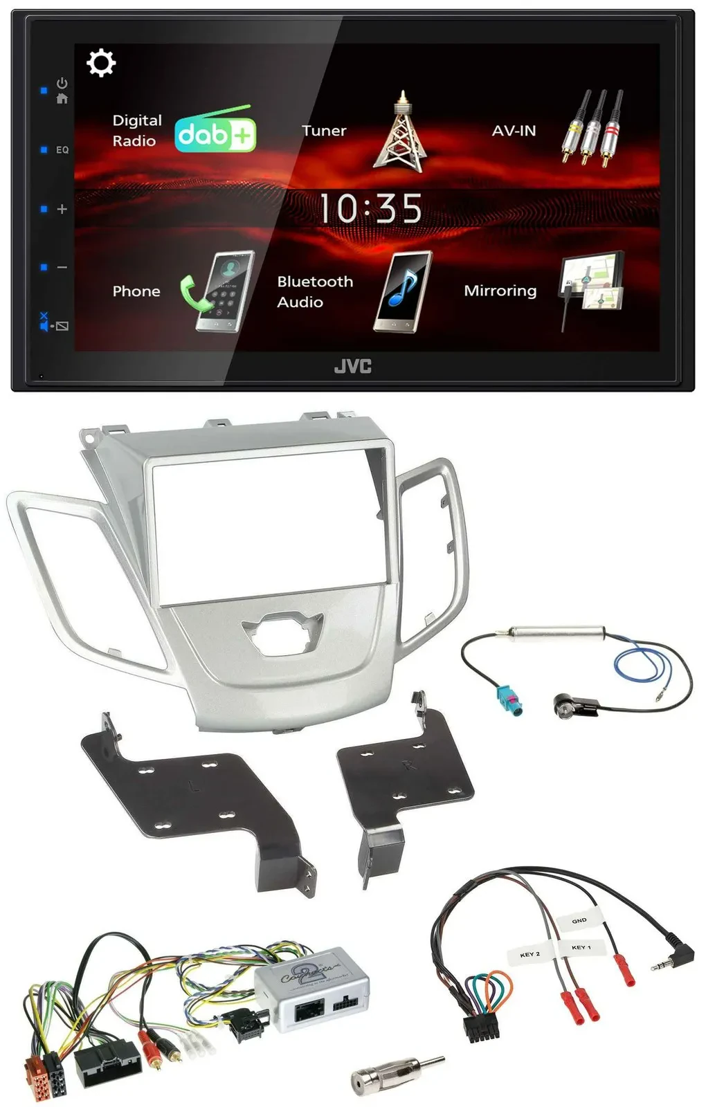 JVC USB Bluetooth Lenkrad DAB 2DIN Autoradio für Ford Fiesta 2010-2017 silber
