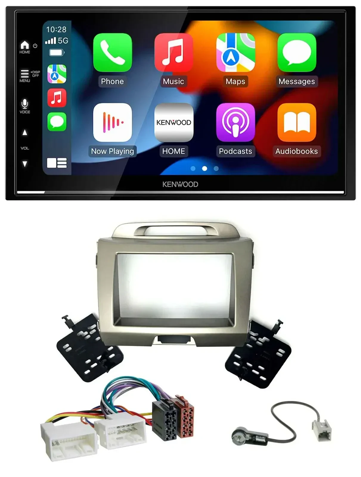 Автомагнитола Kenwood 2 DIN, DAB, USB, Bluetooth, MP3, для Kia Sportage 3 (SL) 2010–2015, серебристый