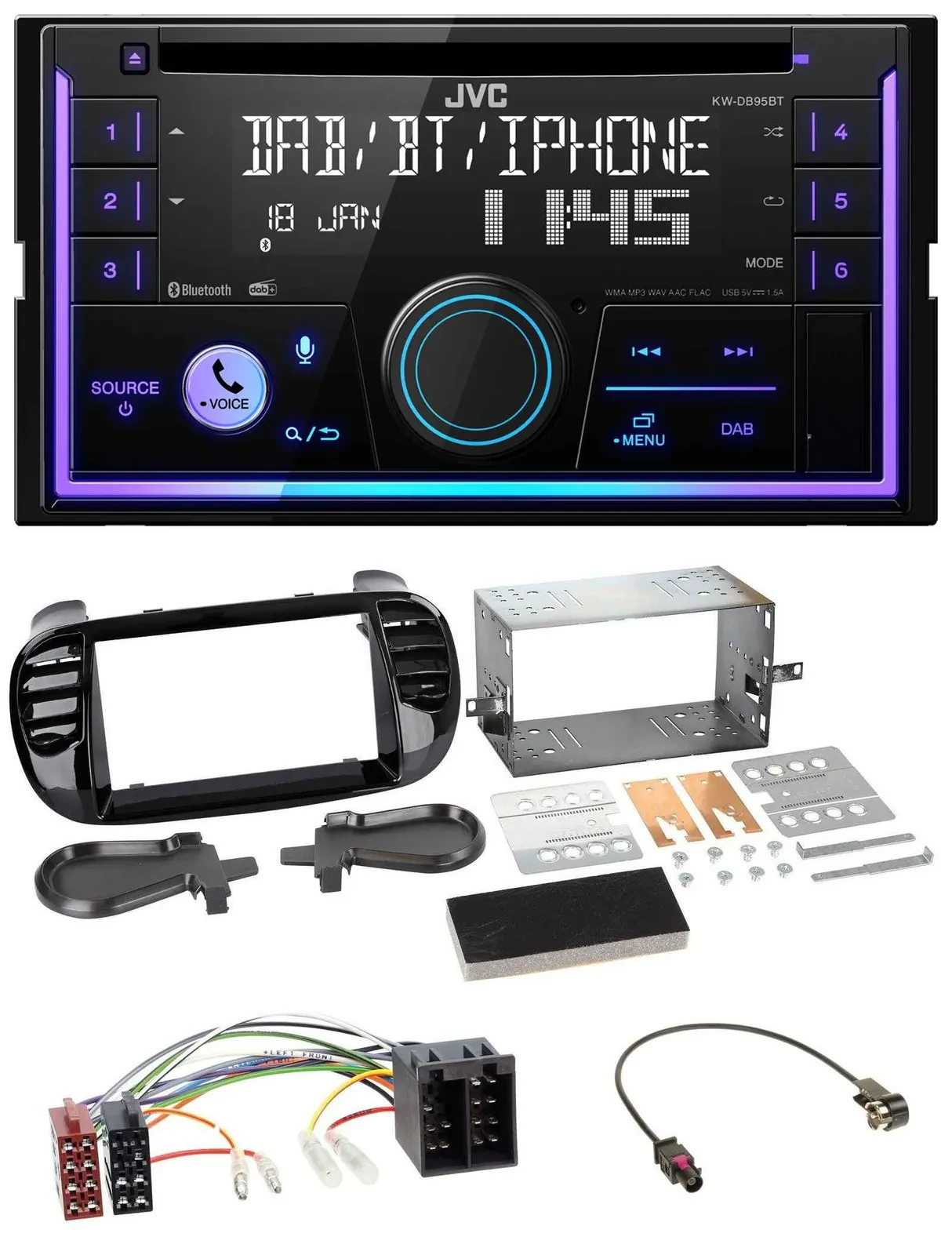 Автомагнитола JVC 2-DIN DAB Bluetooth CD USB для Fiat 500 (с 2012) черный